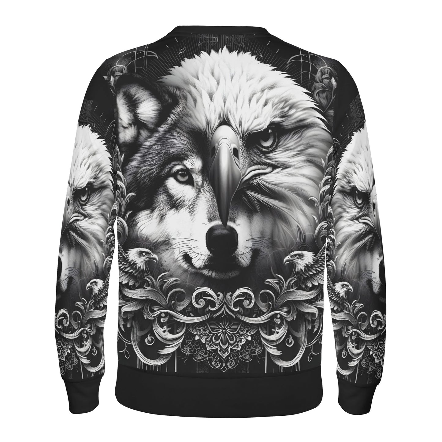 Wolf and Wings Poly French Terry Sweatshirt unisex sweater by Loud and Lethal with detailed wolf eagle artwork