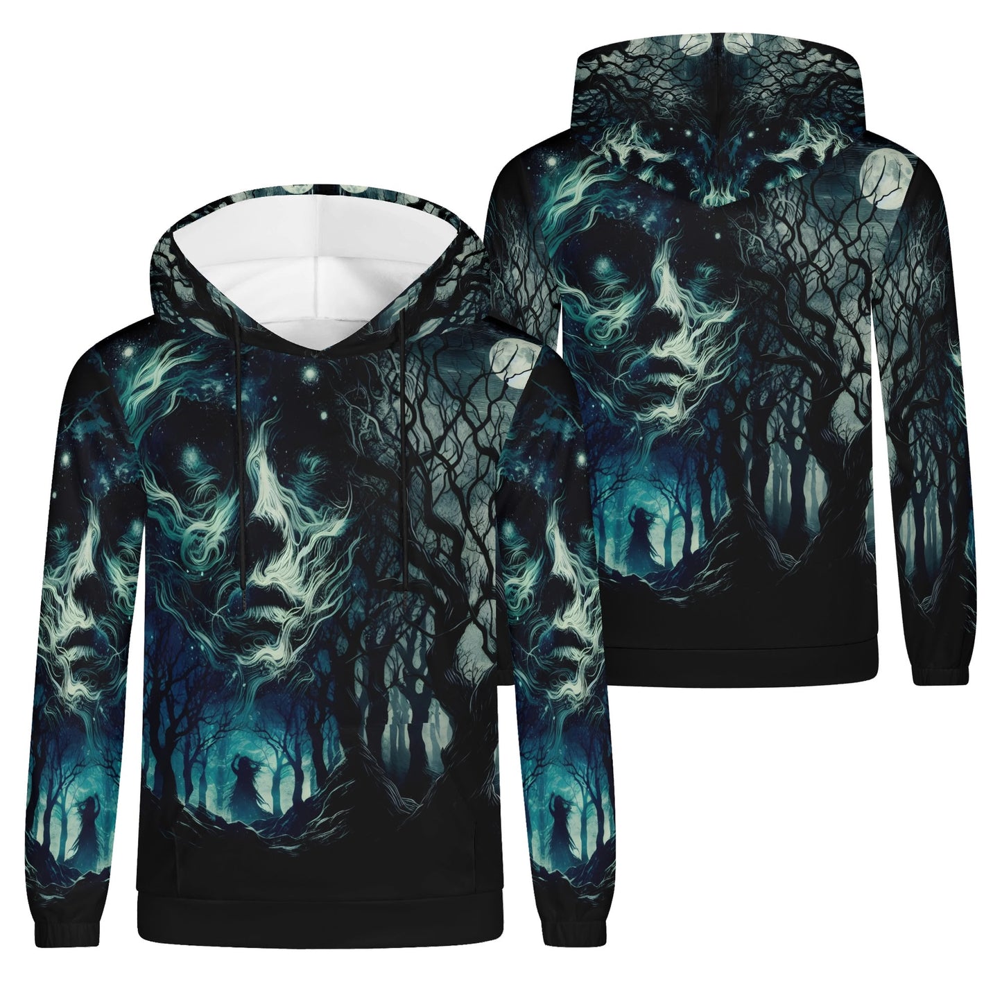Loud and Lethal Fear of the Dark Cotton Terry hoodie with eerie forest and ghostly face design