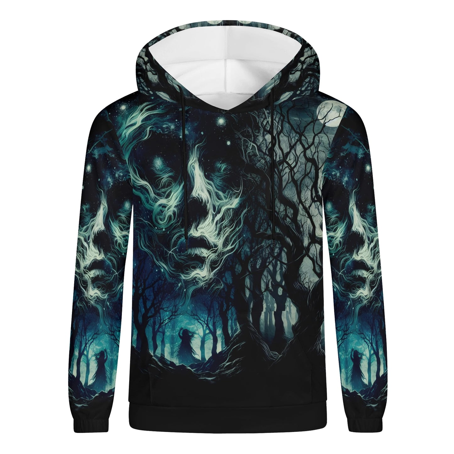 Fear of the Dark Cotton Terry hoodie with spooky night forest and ghostly face design