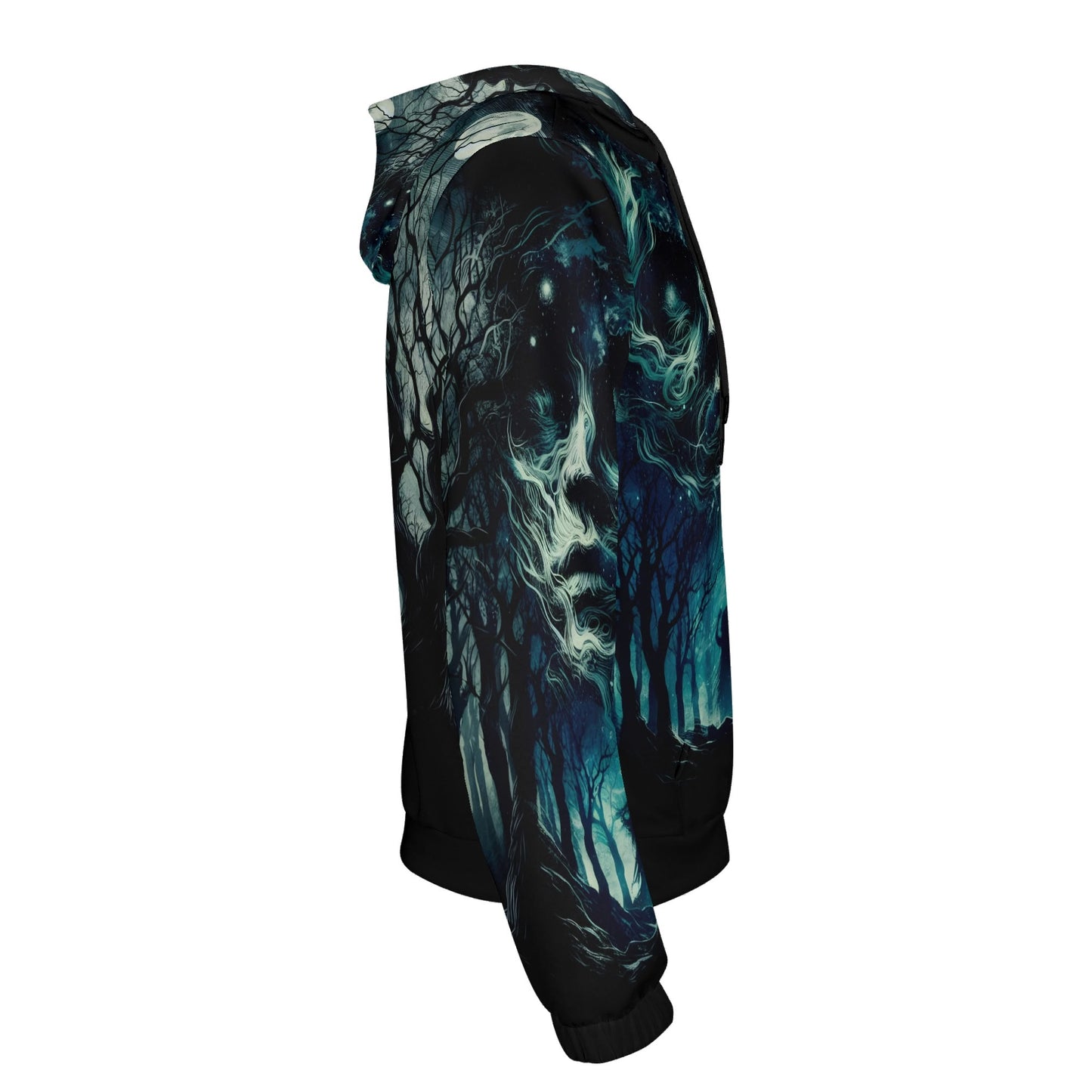 Fear of the Dark Cotton Terry hoodie by Loud and Lethal with eerie forest and ghostly face design