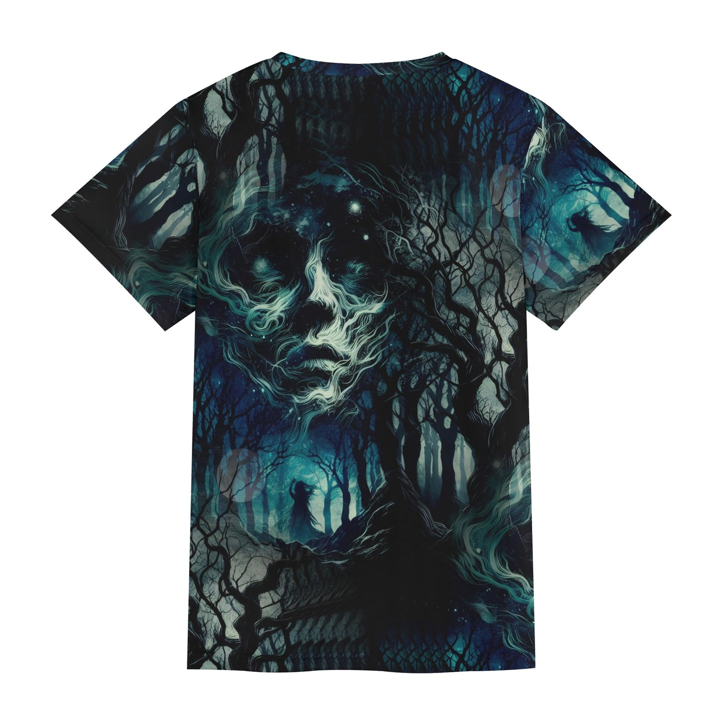 Fear of the Dark Organic Cotton T-Shirt by Loud and Lethal with eerie forest and ghostly face design