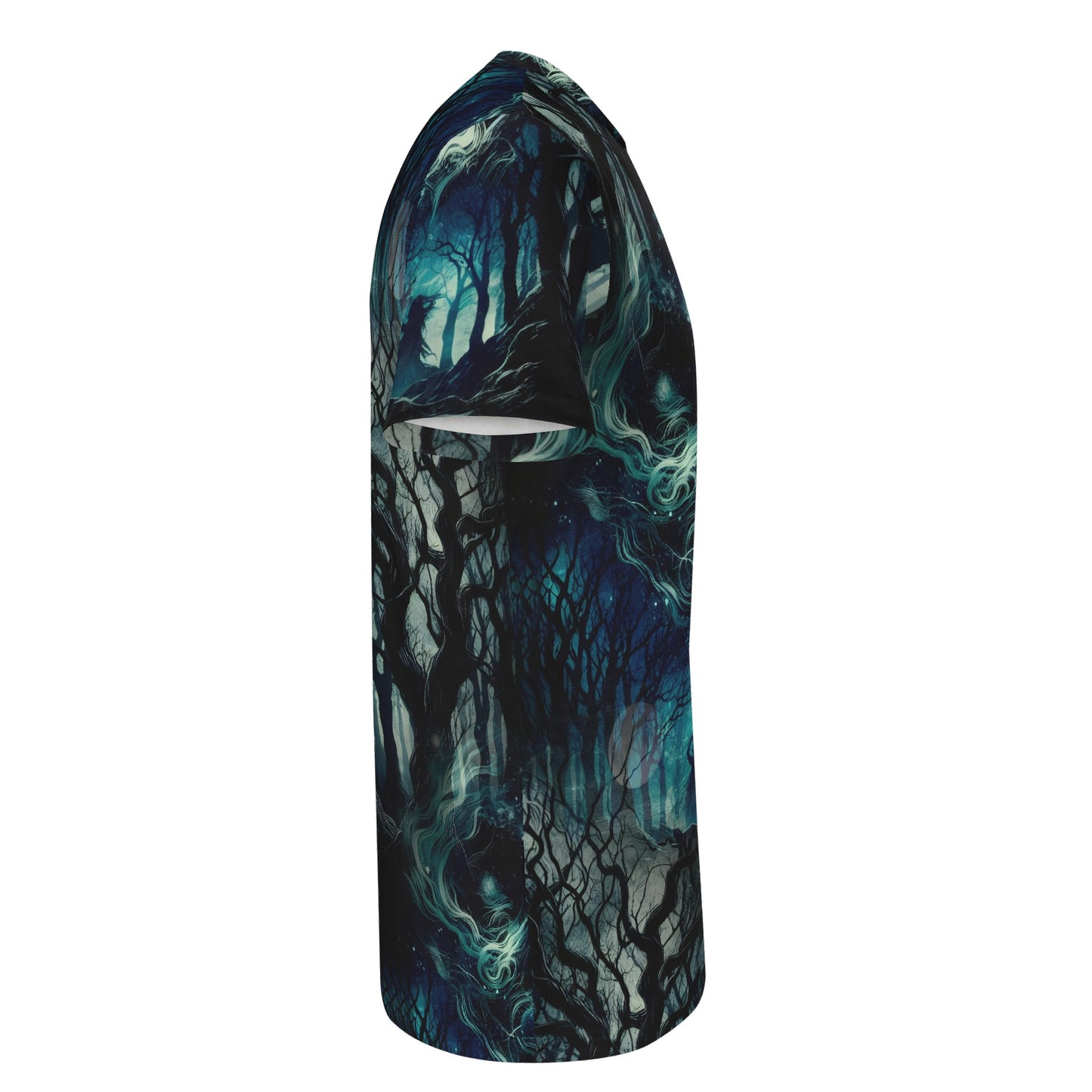 Loud and Lethal Fear of the Dark Organic Cotton T-Shirt with eerie forest design in blue and black