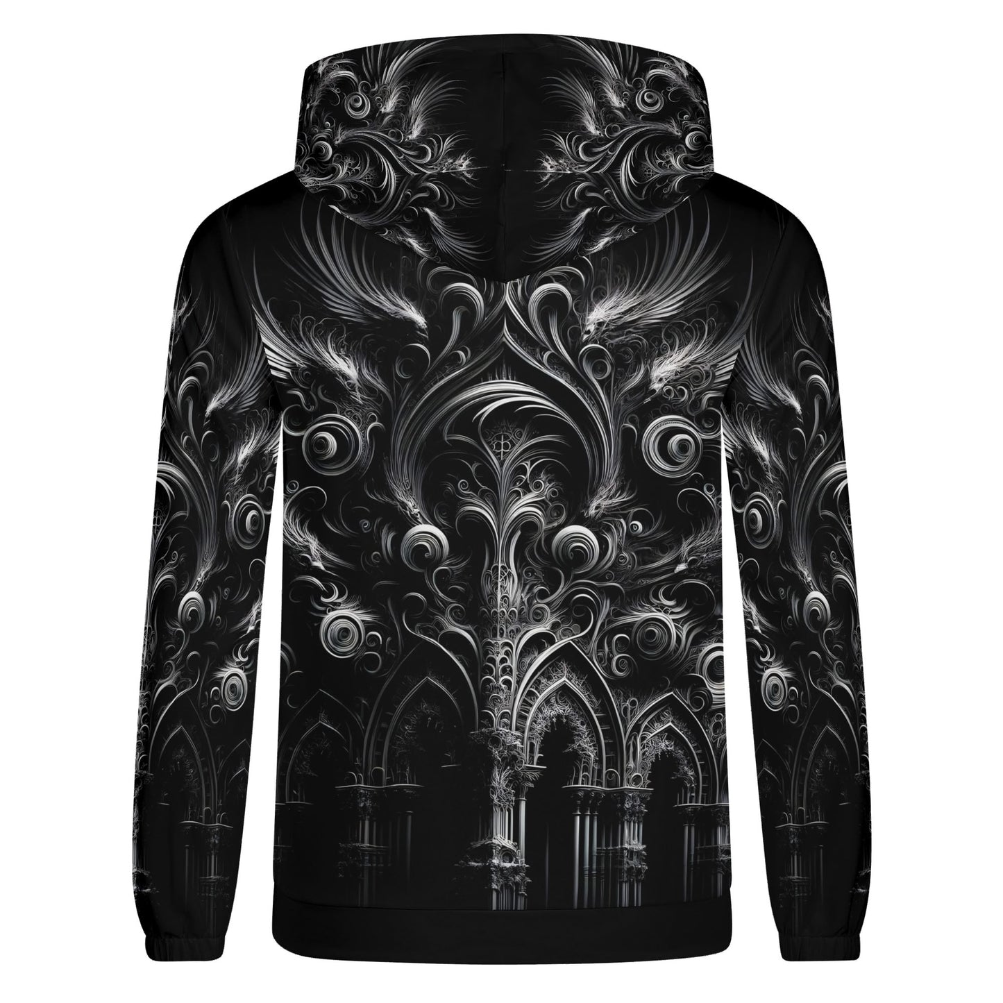 Feathers of the Abyss Cotton Terry Hoodie by Loud and Lethal in black with intricate gothic feather design