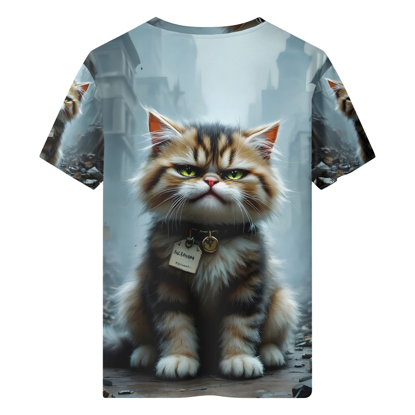 Feline Resilience Organic Cotton Kids T-Shirt by Loud and Lethal with a detailed grumpy cat print