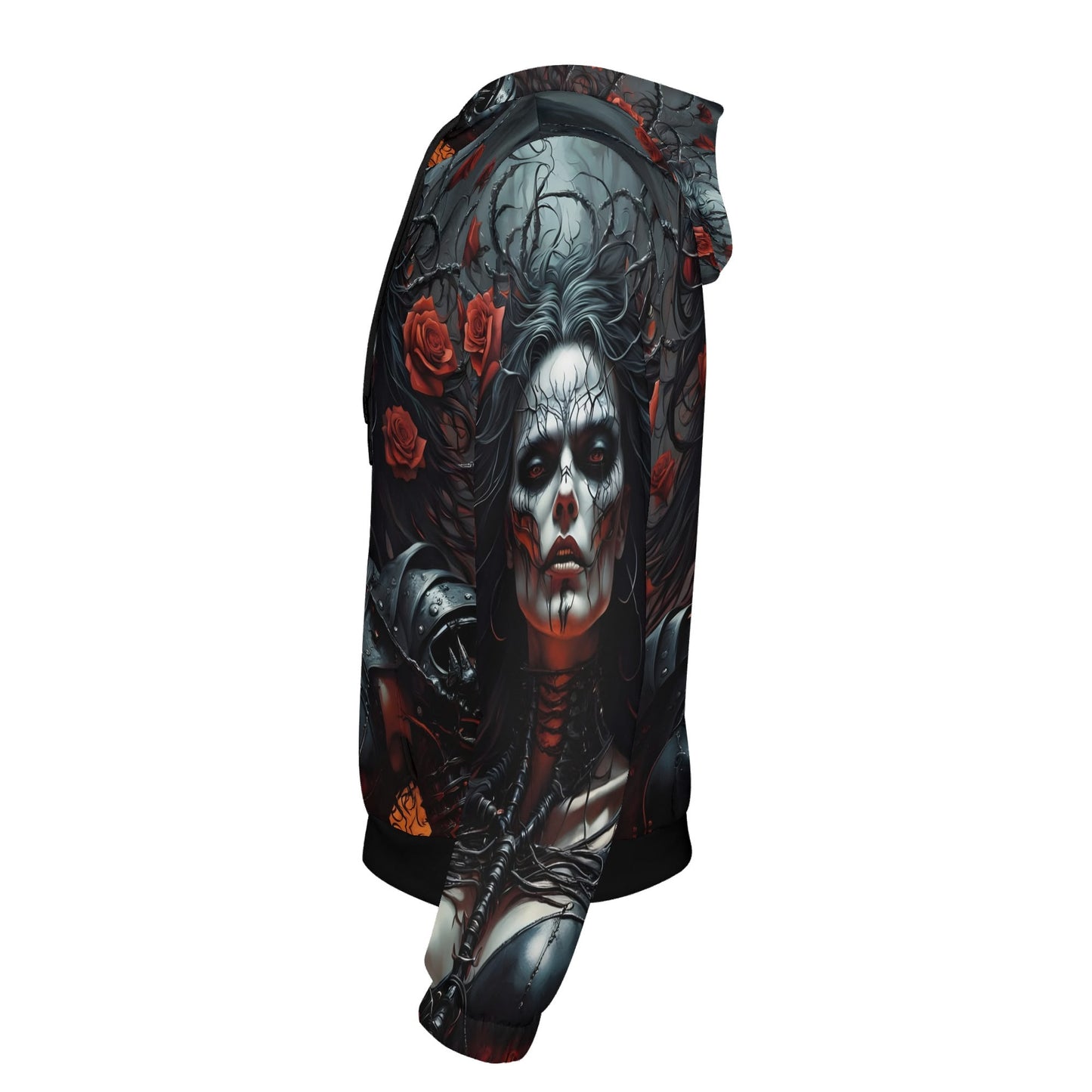 Loud and Lethal Firepunk Fantasia Poly French Terry hoodie with dark fantasy skull and rose design