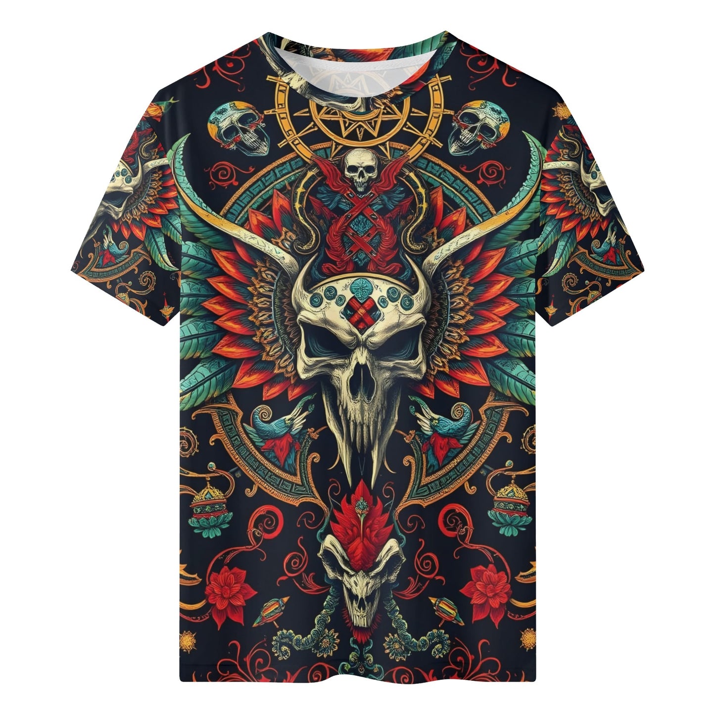 Unisex black tee with winged skull and floral mandala art Flourish of Rebellion Organic Cotton T-Shirt Limited Edition