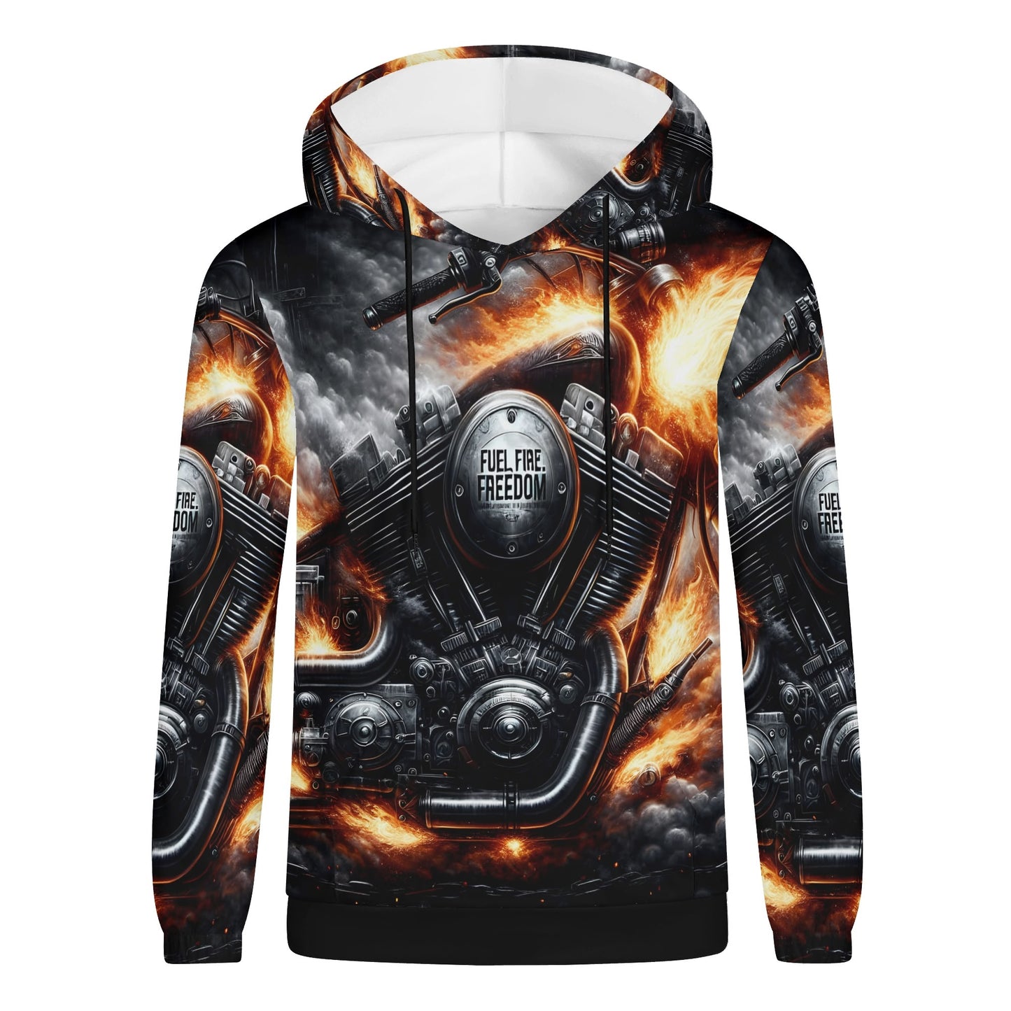 Loud and Lethal Fuel Fire Freedom Cotton Terry hoodie with fiery motorcycle engine graphic