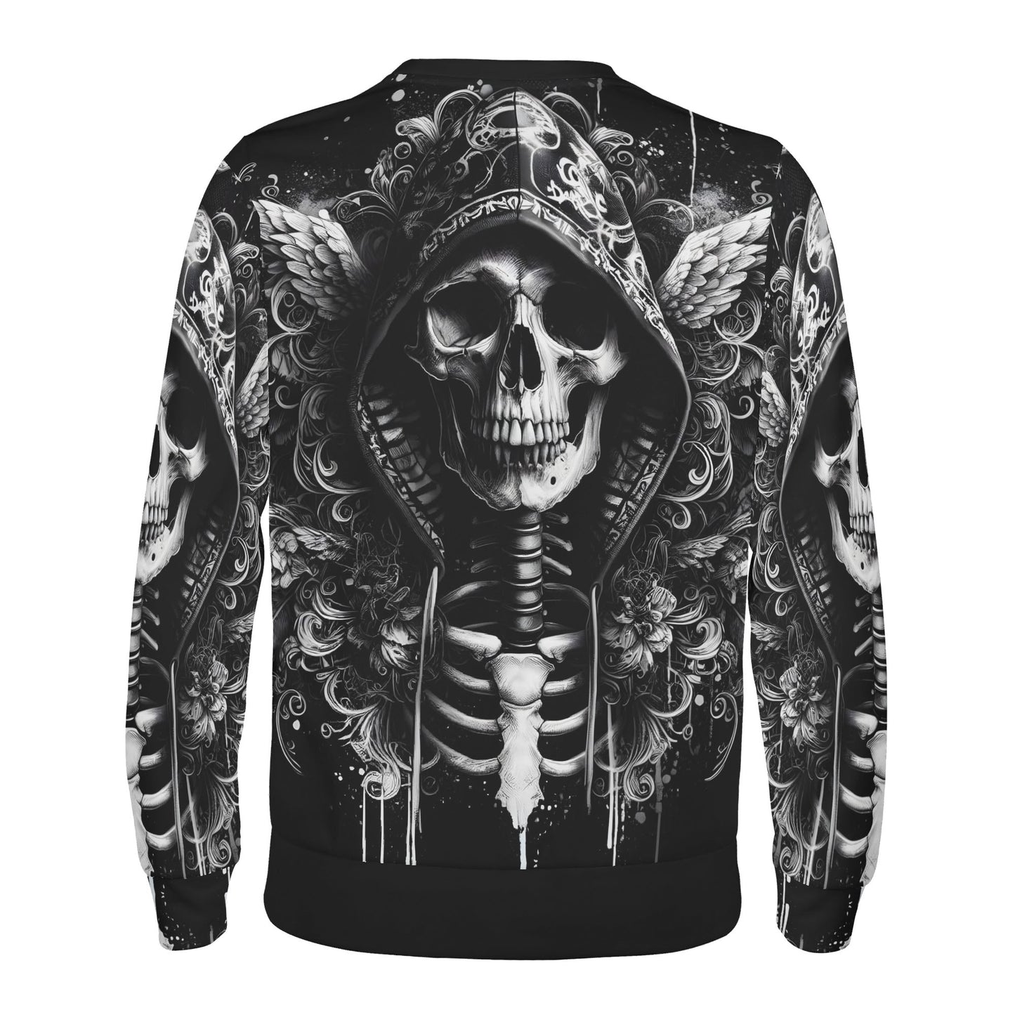 Loud and Lethal unisex sweater with black skull hooded graphic and floral accents Hooded Fury Poly French Terry Sweatshirt