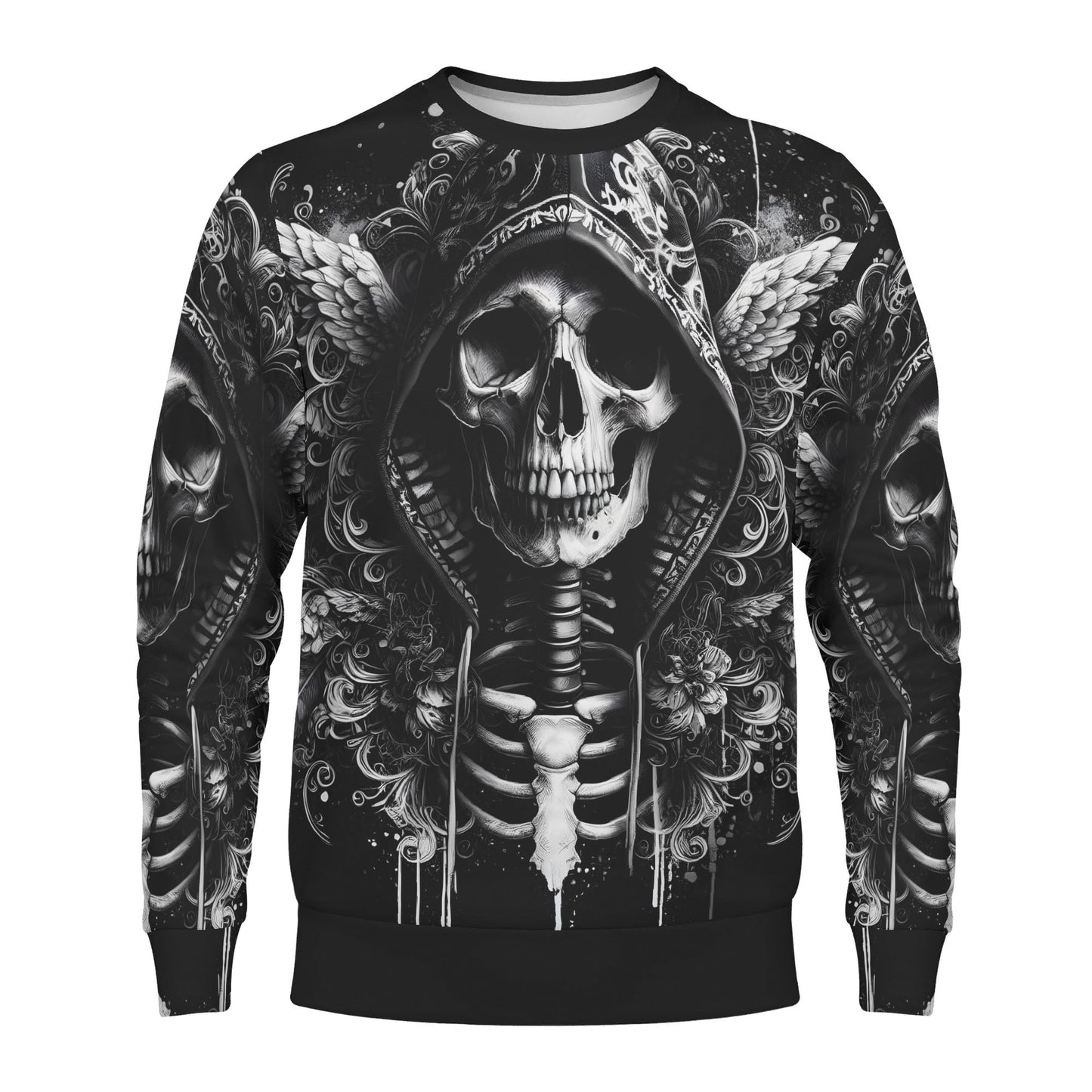 Loud and Lethal Hooded Fury Poly French Terry Sweatshirt unisex black skull hooded skeleton design