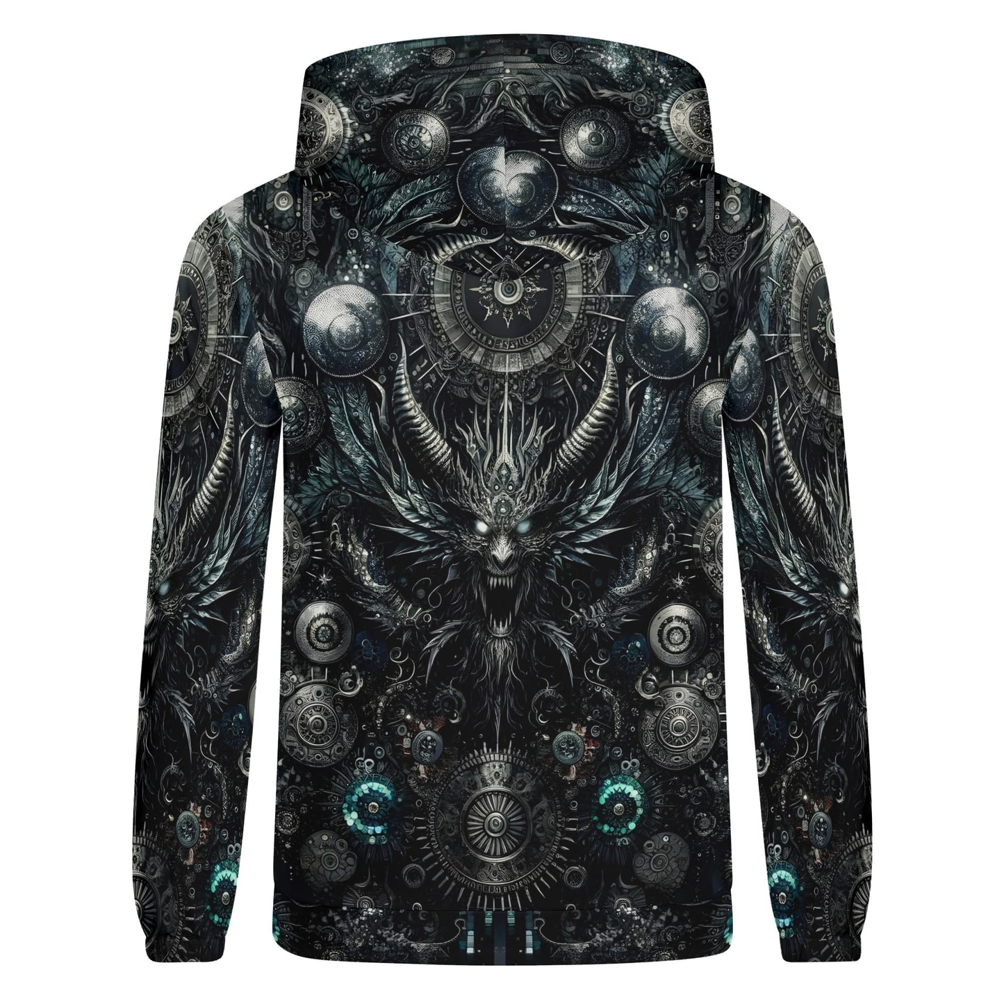 Loud and Lethal Gears of the Abyss Cotton Terry Hoodie with dark intricate steampunk dragon design