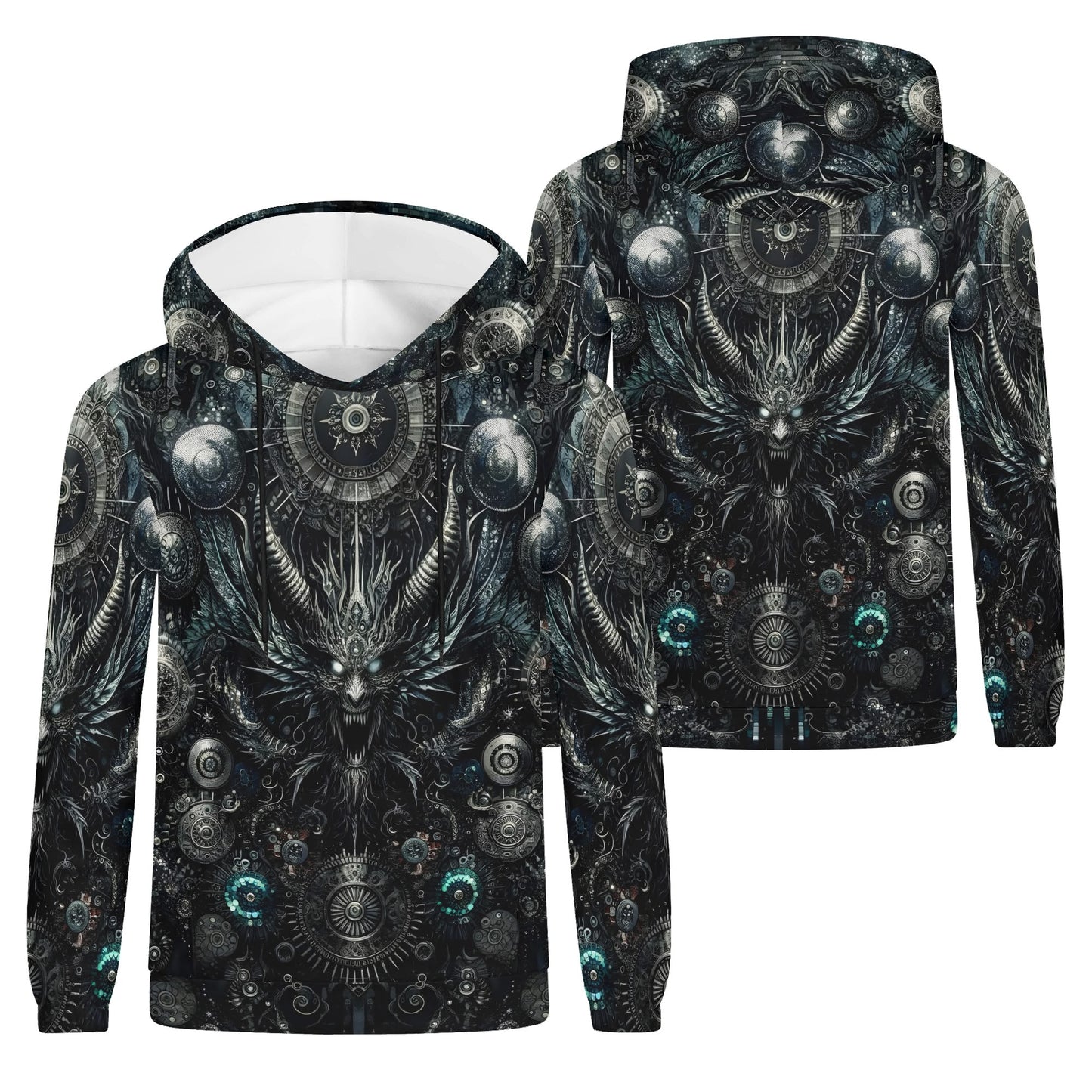 Gears of the Abyss Cotton Terry Hoodie by Loud and Lethal featuring dark intricate mechanical and demonic design