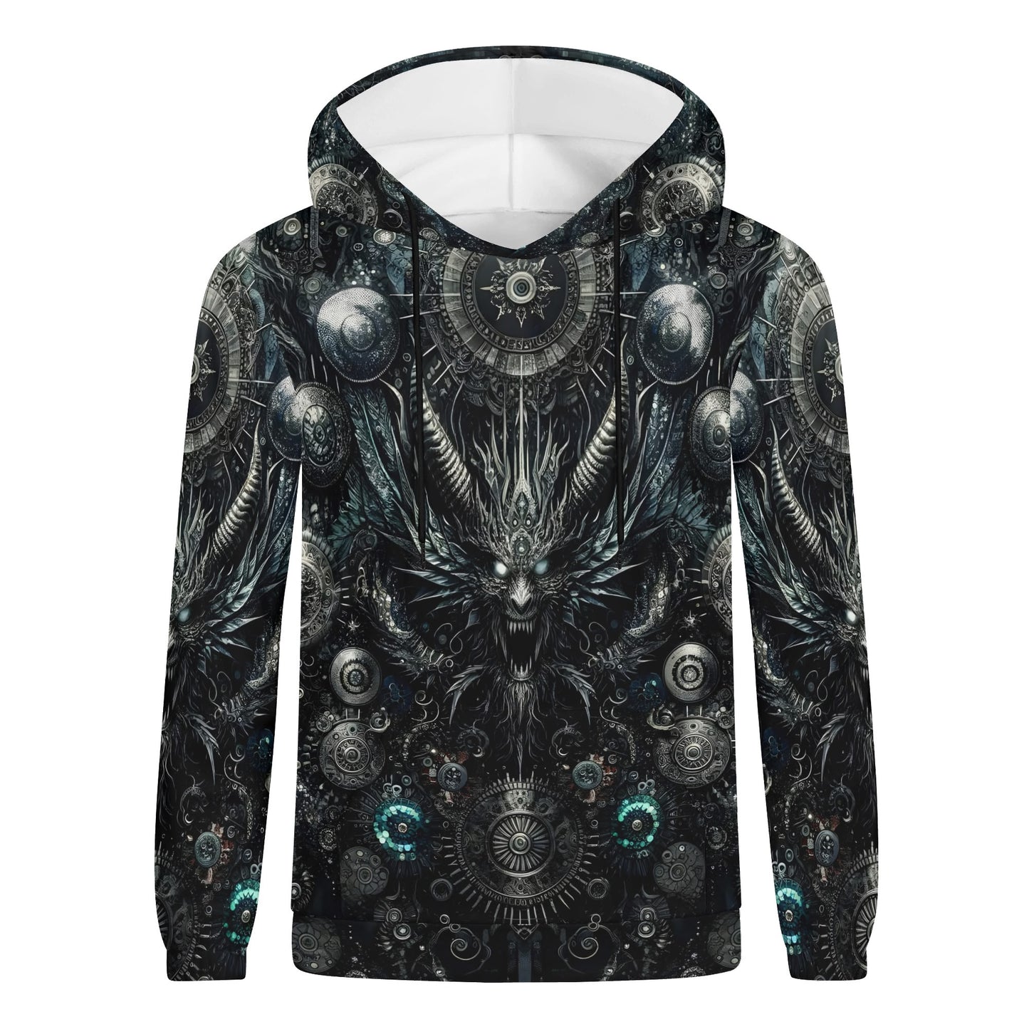 Gears of the Abyss Cotton Terry Hoodie by Loud and Lethal with dark intricate mechanical and demonic design