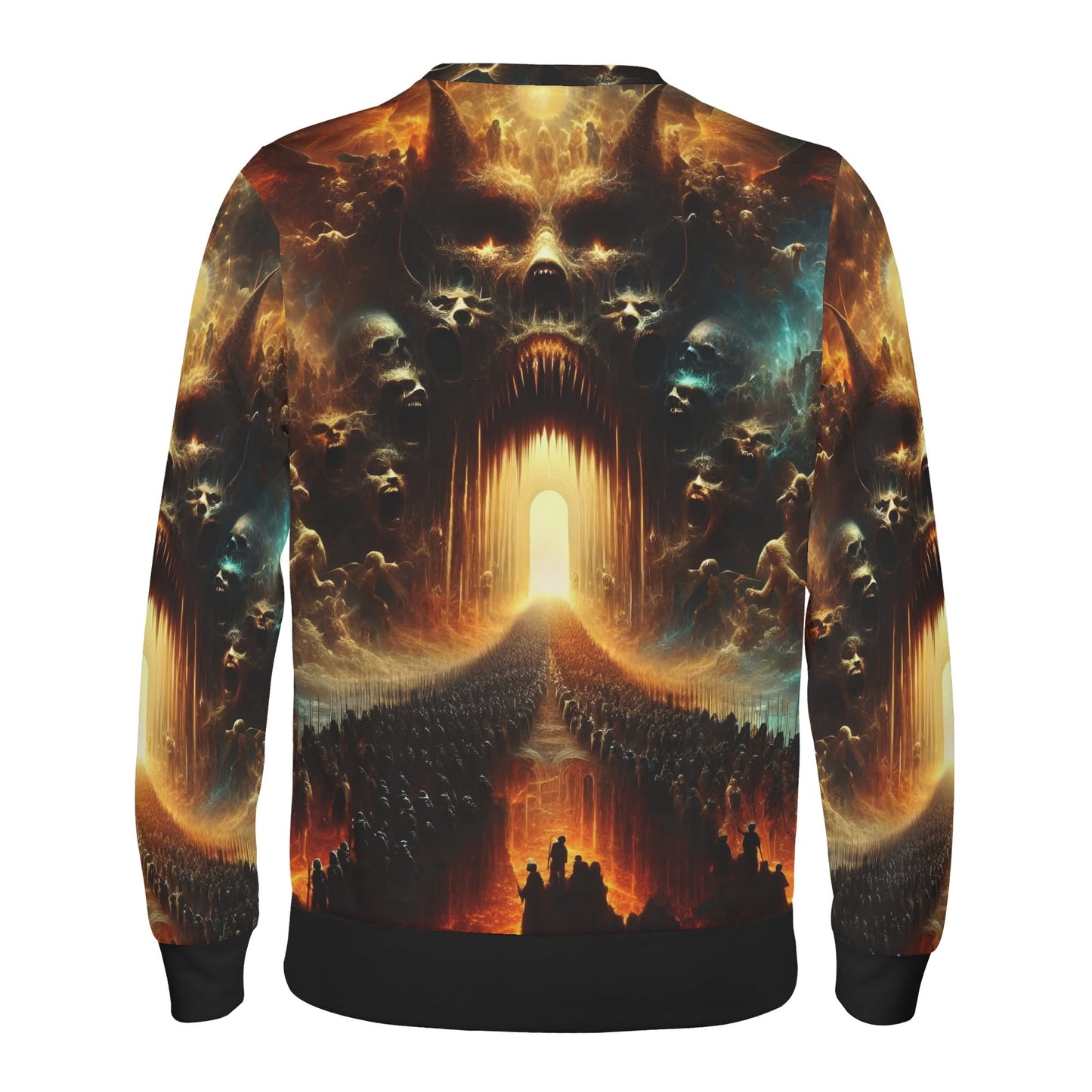 Loud and Lethal unisex sweater with fiery skull gate and marching crowd allover print Ghost Division Poly French Terry Sweatshirt
