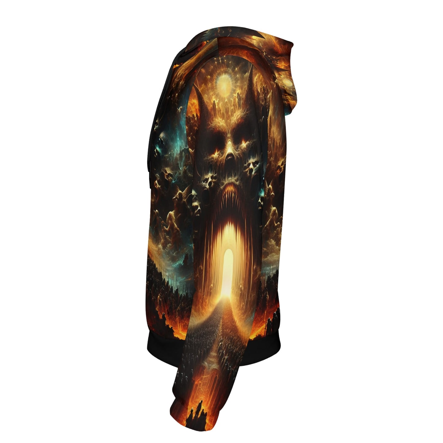 Ghost Division Poly French Terry hoodie by Loud and Lethal with dark fantasy skull and fiery landscape design