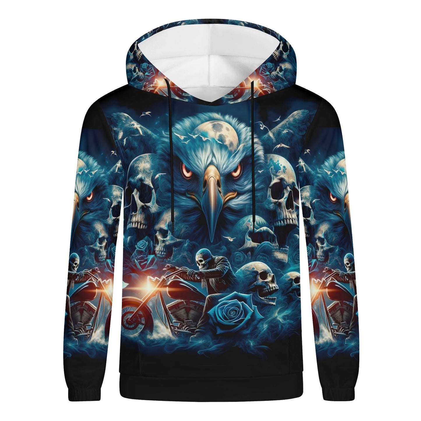 Ghost in the Wind Cotton Terry Hoodie by Loud and Lethal with dark eagle and skull biker design