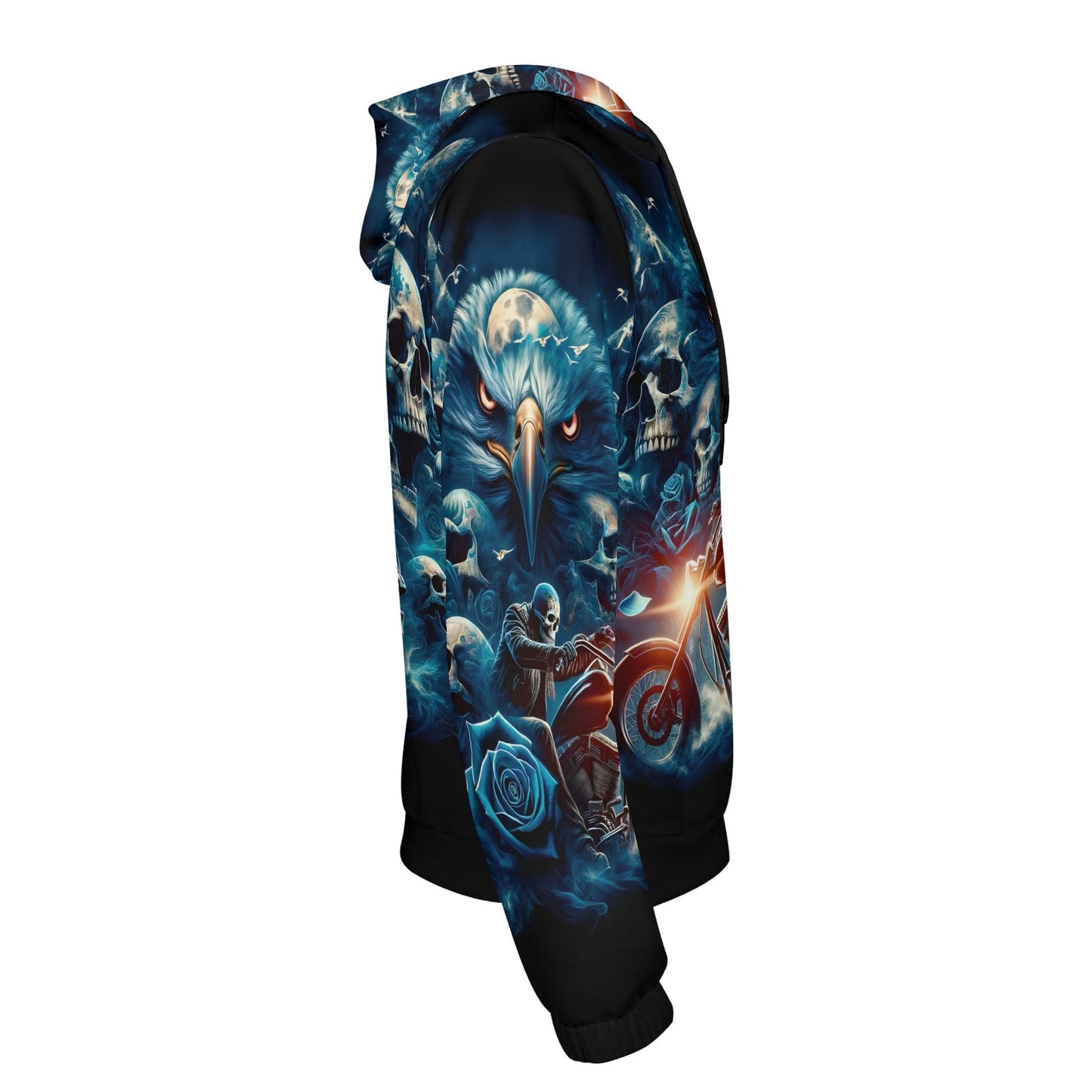 Ghost in the Wind Cotton Terry Hoodie by Loud and Lethal with blue eagle and skulls graphic design