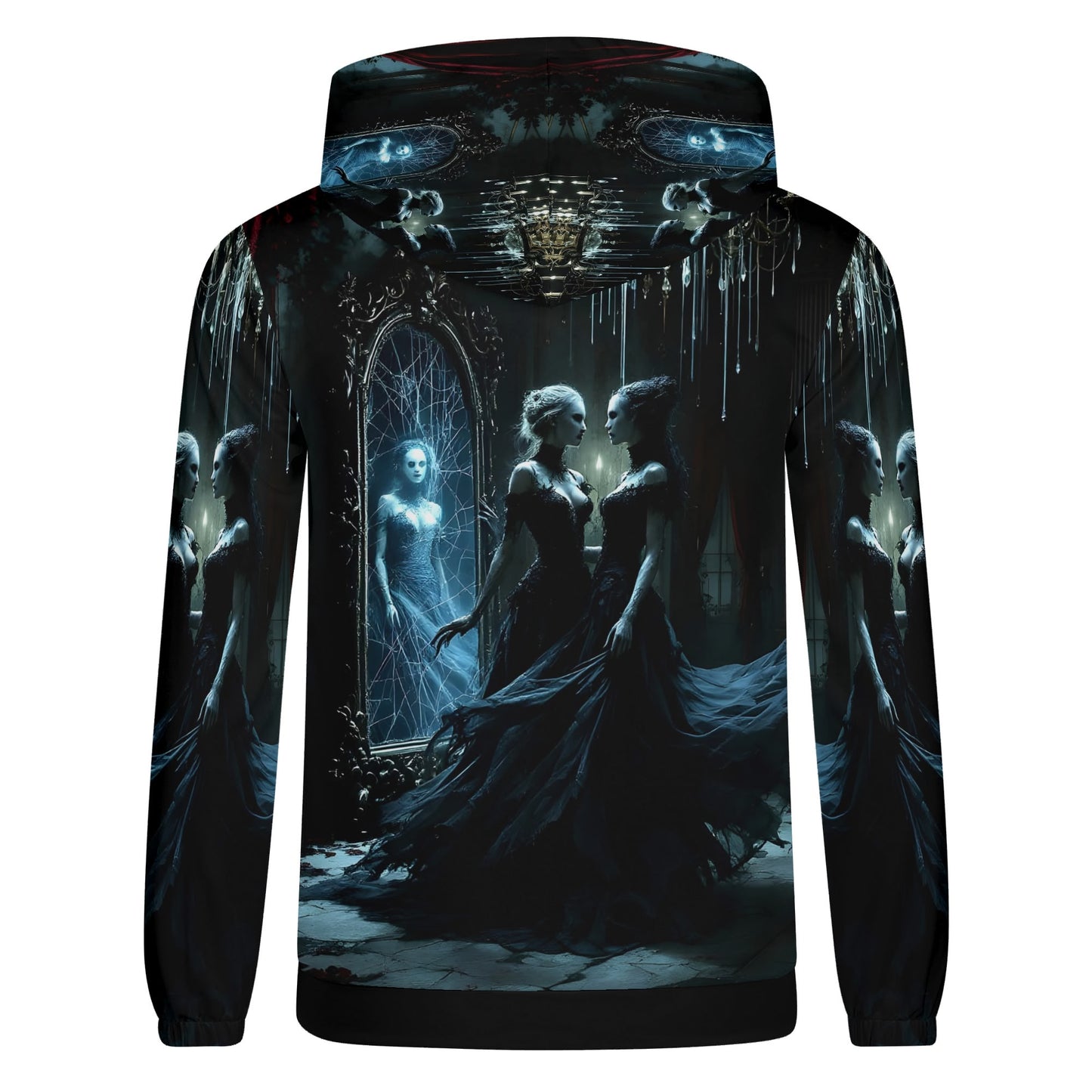 Ghosts in the Glass Cotton Terry hoodie with dark gothic design of women and eerie mirror reflections