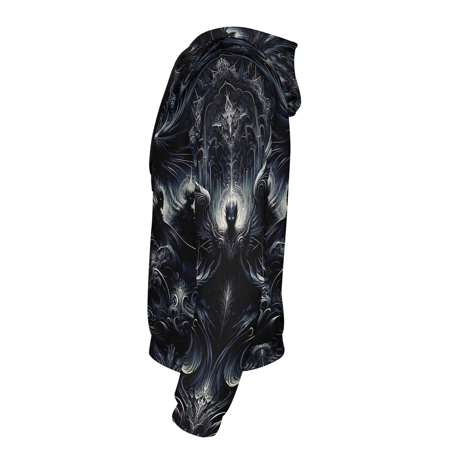 Loud and Lethal Gilded Wings of Dusk Poly French Terry Hoodie unisex with dark intricate winged design
