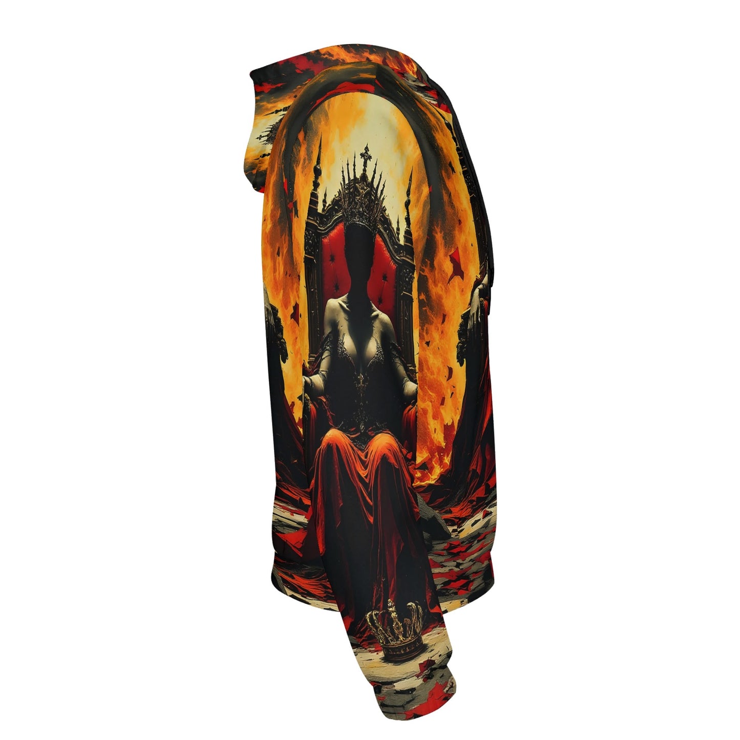 God Save The Queen Poly French Terry hoodie by Loud and Lethal with dark throne and fiery design