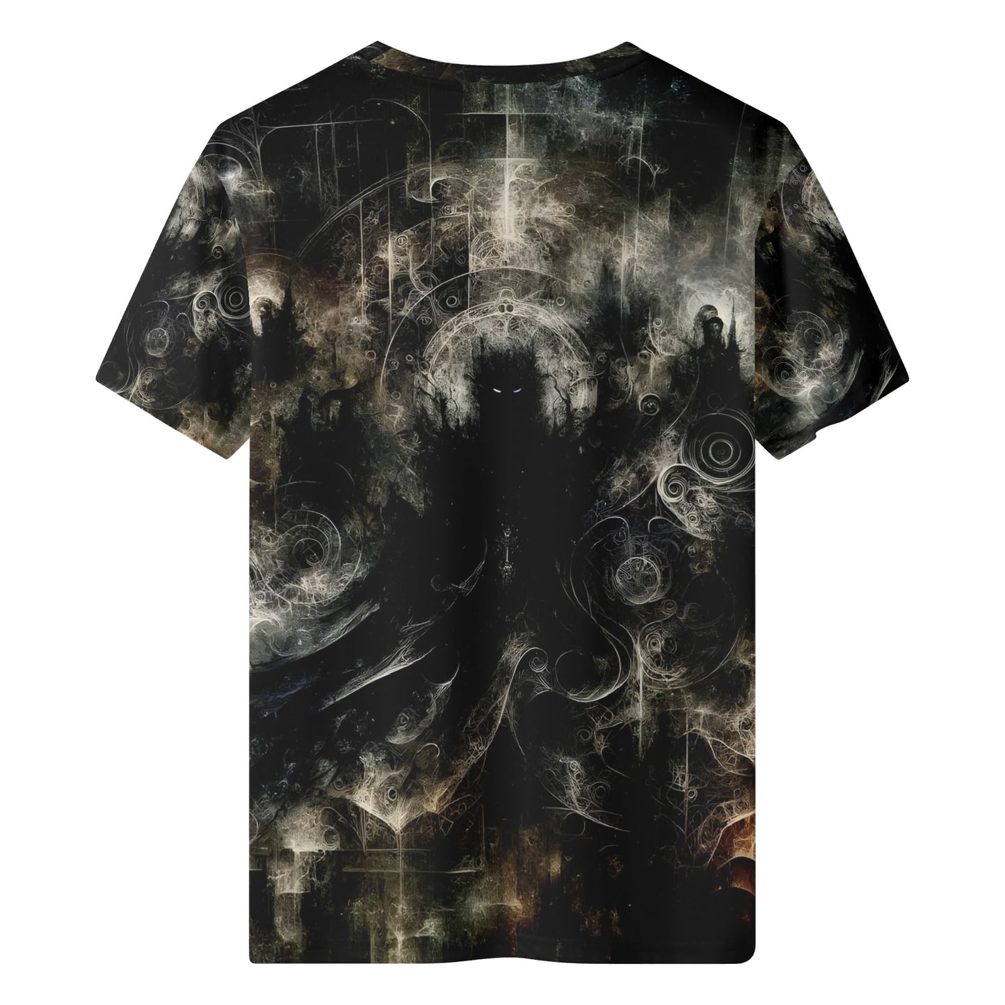 Gothic Apparition 100 Cotton T-Shirt featuring dark mysterious ghostly design on unisex black fabric