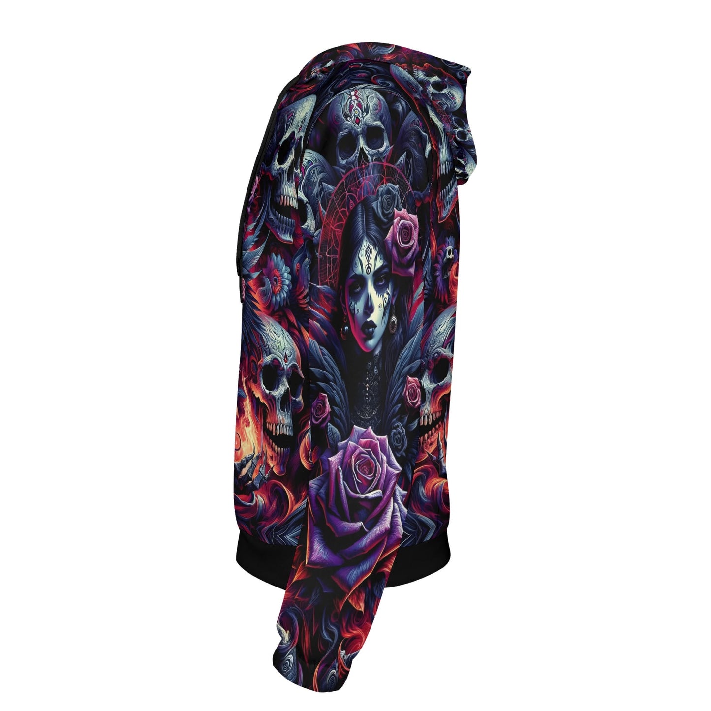Loud and Lethal unisex gothic cotton terry hoodie with dark skull and rose art design