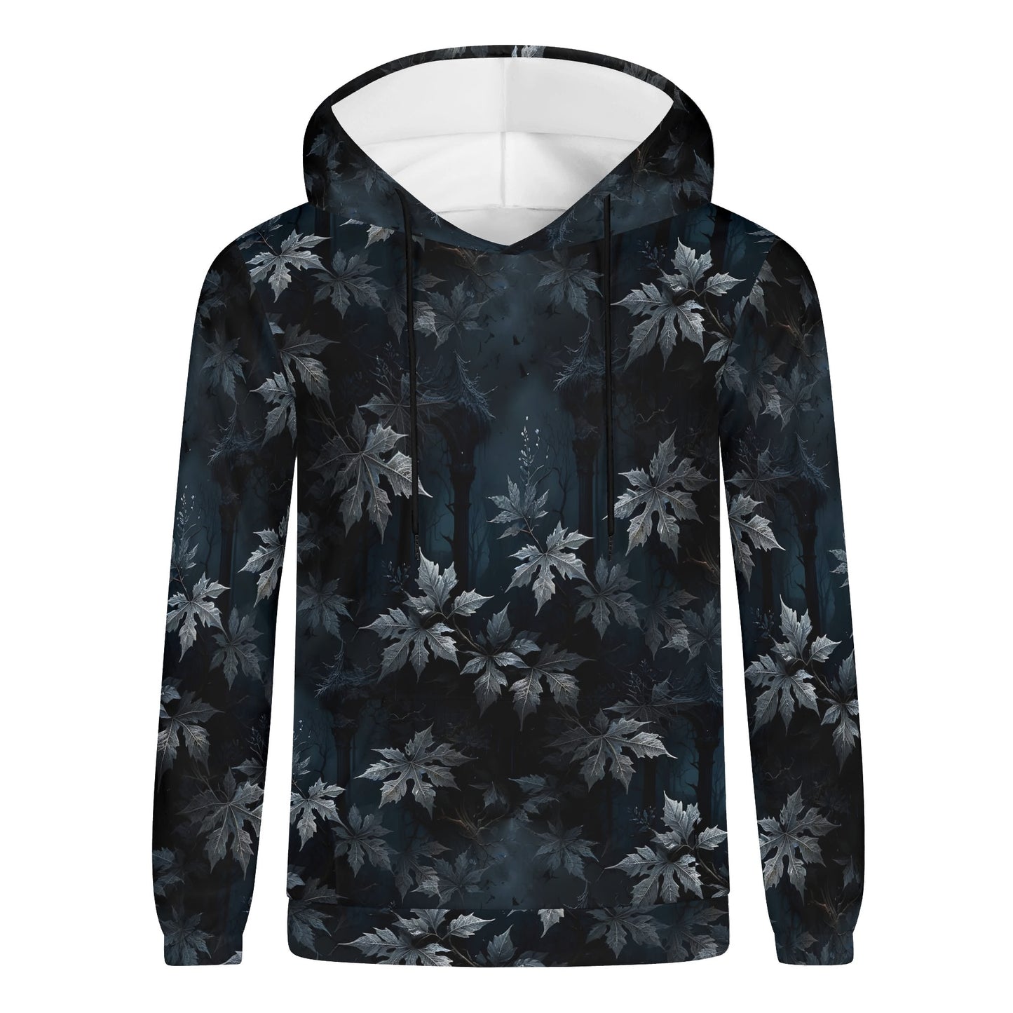 Unisex Gothic Overgrowth Cotton Terry Hoodie hoodie with dark floral overgrowth pattern and adjustable hood