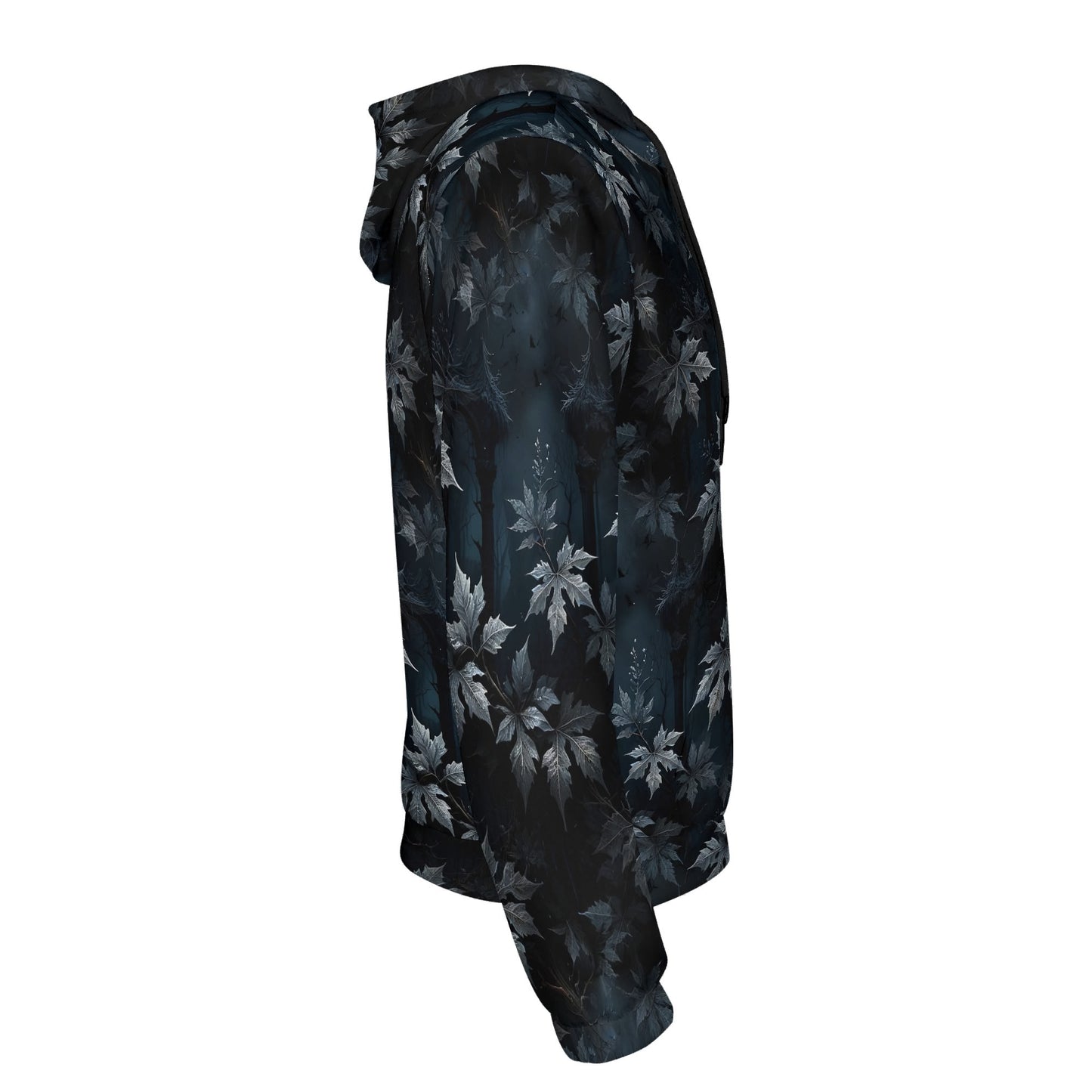 Loud and Lethal Gothic Overgrowth Cotton Terry Hoodie hoodie in black with dark leaf pattern side view