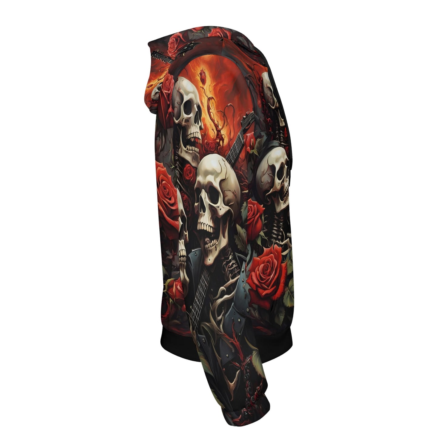 Loud and Lethal A Gothic Symphony Poly French Terry Hoodie featuring skulls and red roses design