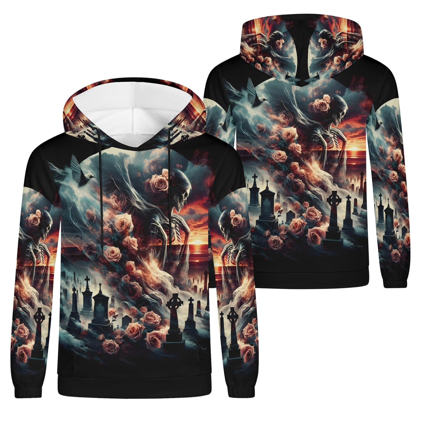 Graveyard Requiem Poly French Terry hoodie with dark cemetery and ghostly rose design by Loud and Lethal