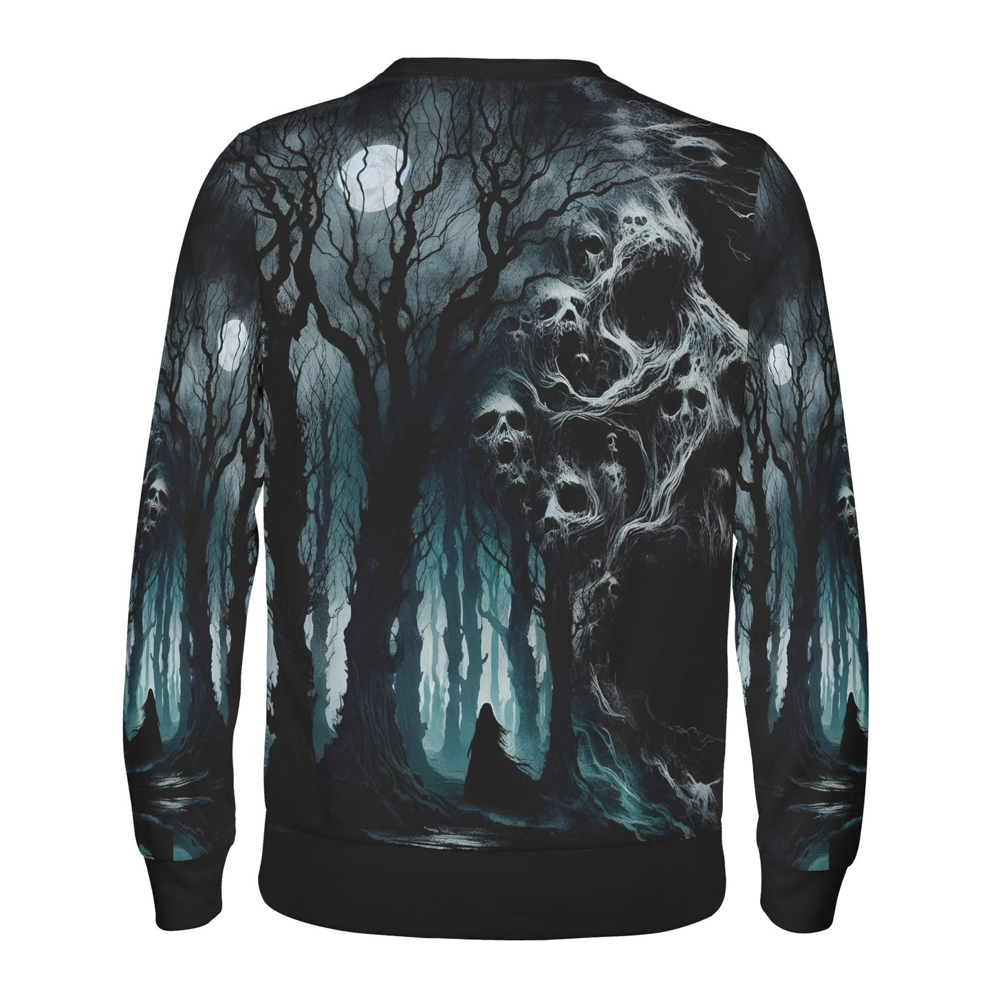 Nightmare Grove Poly French Terry Sweatshirt unisex sweater by Loud and Lethal with haunted forest skull design