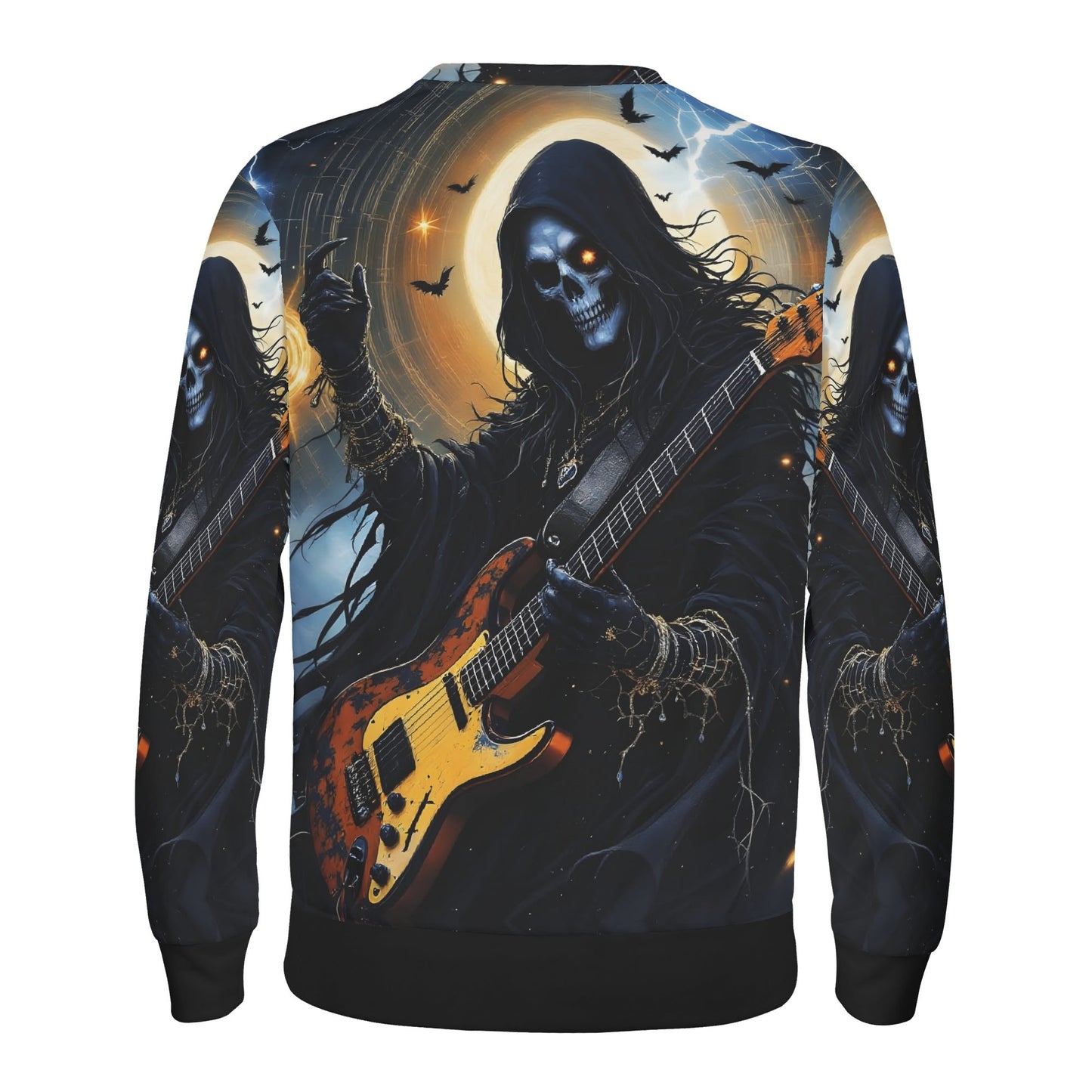 Loud and Lethal unisex sweatshirt featuring grim reaper with electric guitar and bats Death Metal Muse Poly French Terry Sweatshirt