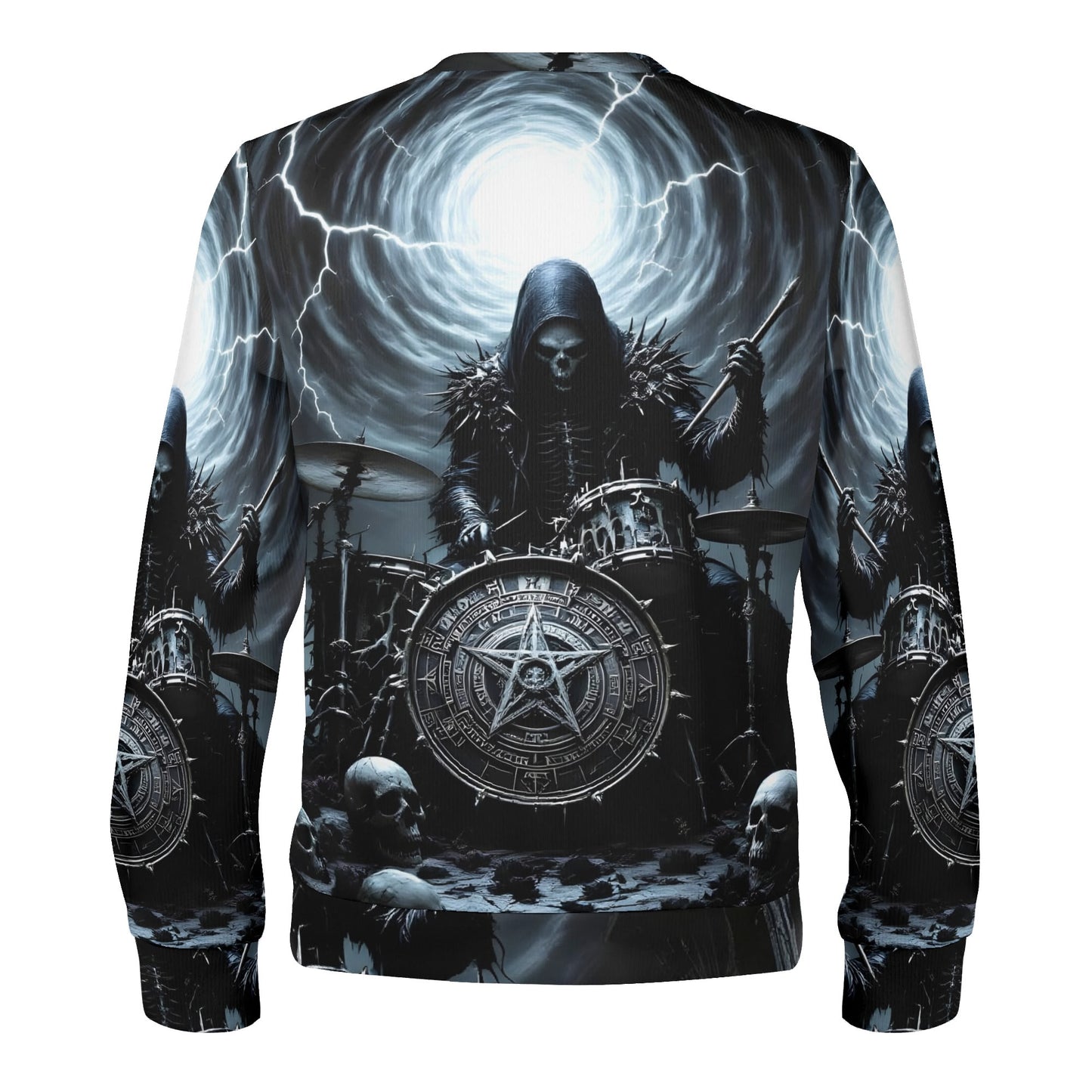 Loud and Lethal unisex sweatshirt featuring hooded drummer print Drummer of the Fallen Poly French Terry Sweatshirt