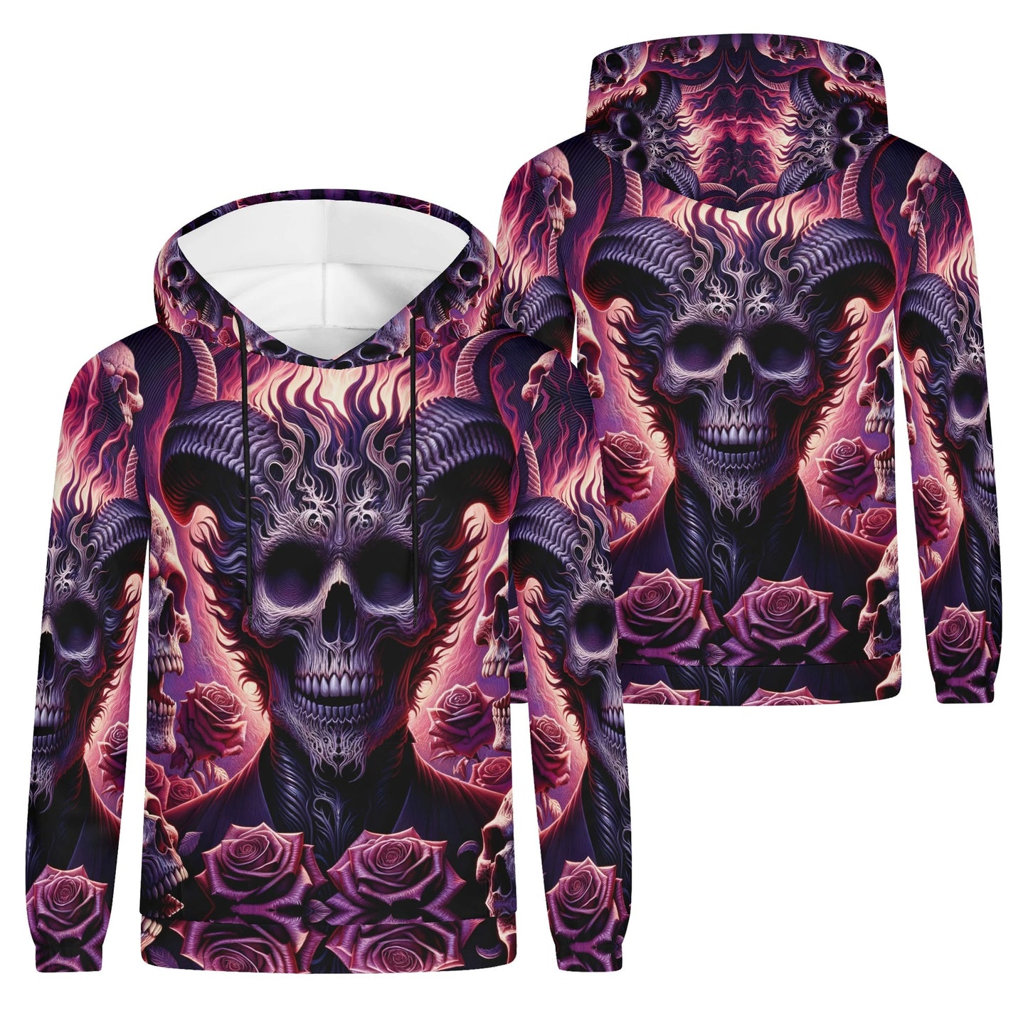 Loud and Lethal Harbinger of Surreal Defiance Poly French Terry hoodie with dark skull and rose design