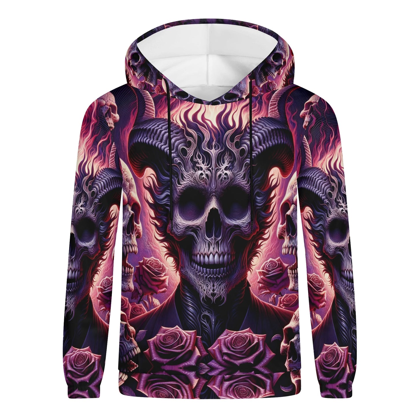 Harbinger of Surreal Defiance Poly French Terry hoodie with dark skull and floral graphic design