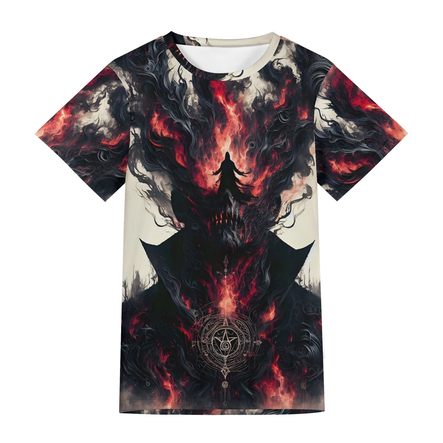 Loud and Lethal Heretics Embrace Lycra T-Shirt featuring dark fiery abstract design on unisex fit