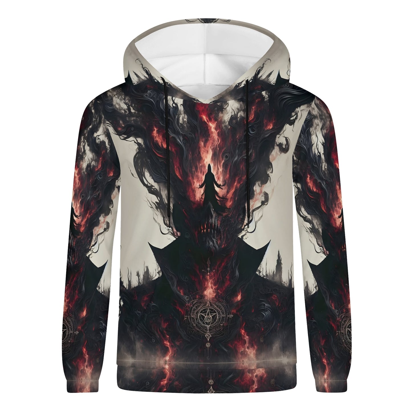 Loud and Lethal Heretics Embrace Poly French Terry hoodie with dark fiery abstract graphic design
