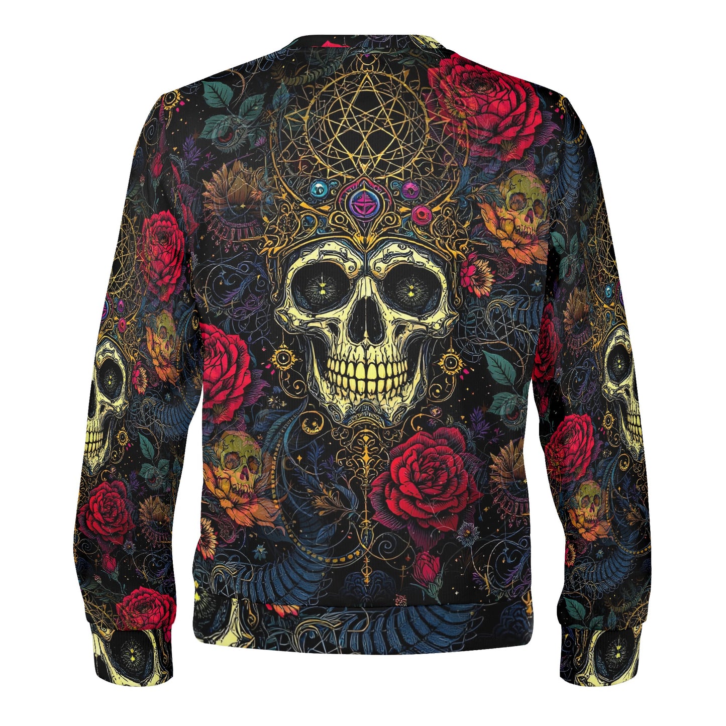 Infernal Bloom Poly French Terry Sweatshirt unisex sweater by Loud and Lethal with ornate skull and red roses