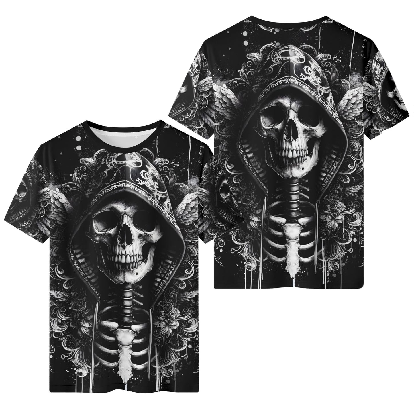 Loud and Lethal Hooded Fury 100 Cotton T-Shirt with black skull and hood graphic design