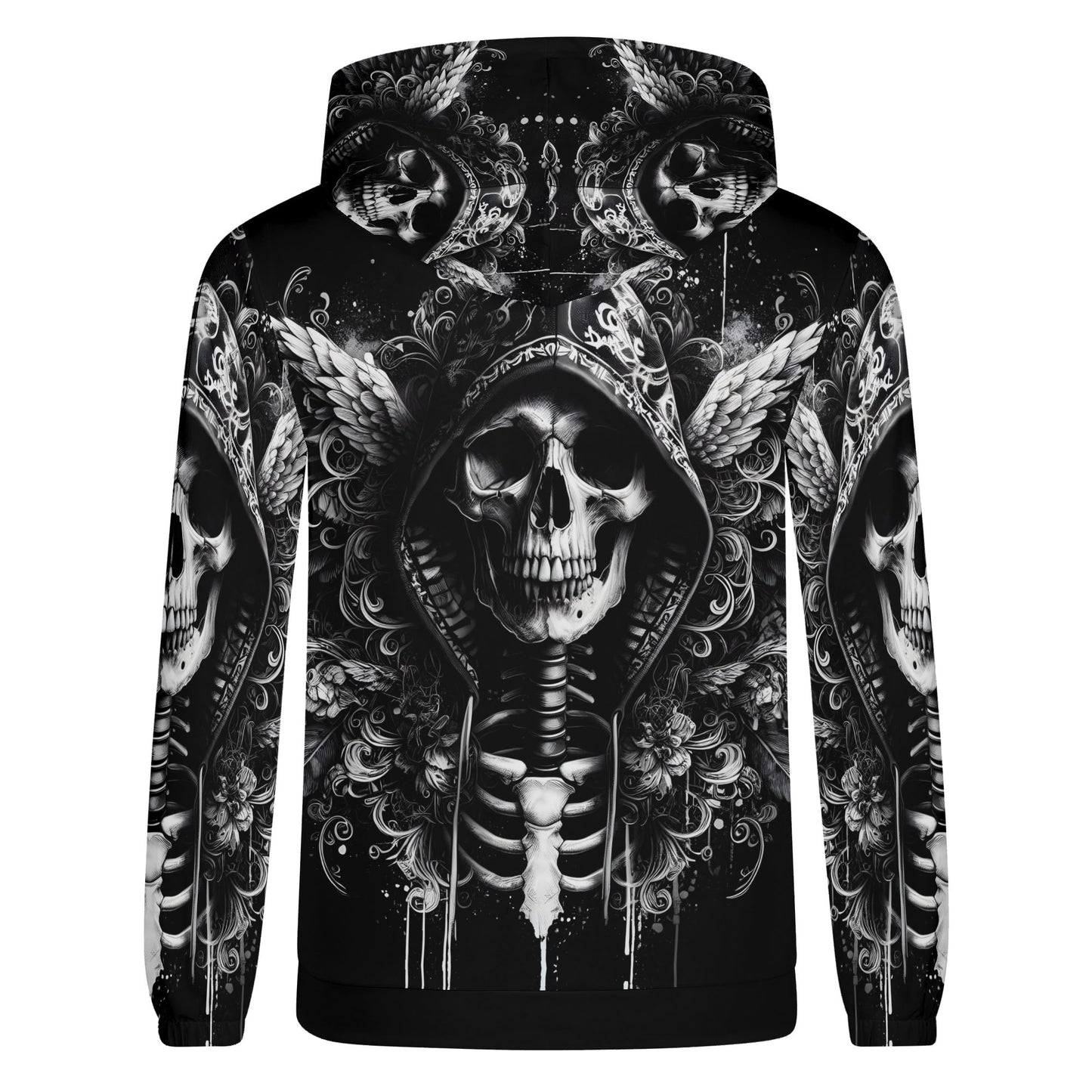 Hooded Fury Cotton Terry hoodie by Loud and Lethal featuring black skeleton graphic with wings on back