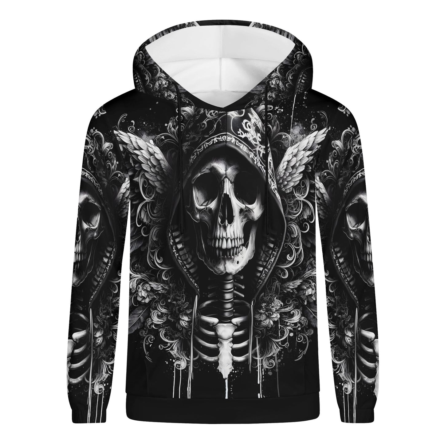 Loud and Lethal Hooded Fury Cotton Terry hoodie with black and white skull and wings graphic design