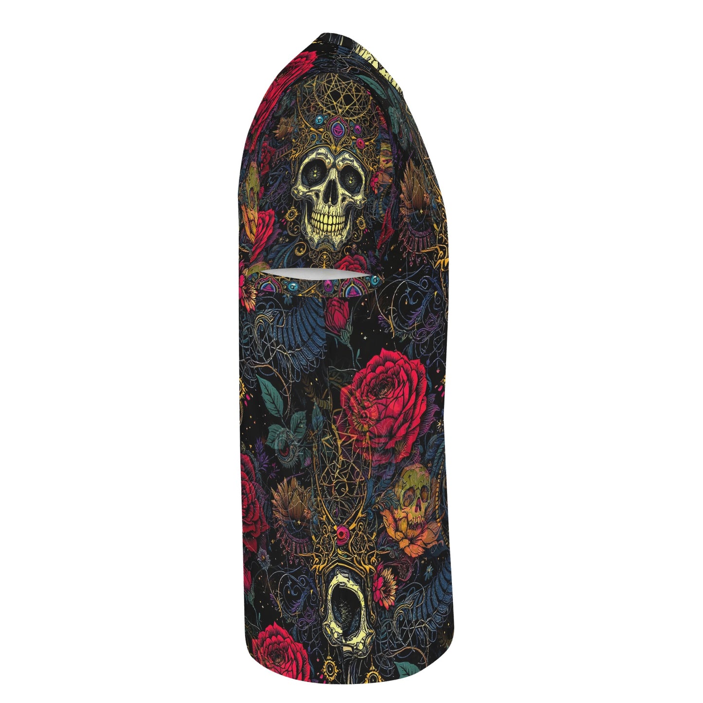 Unisex Infernal Bloom Lycra T-Shirt by Loud and Lethal featuring skull and floral design