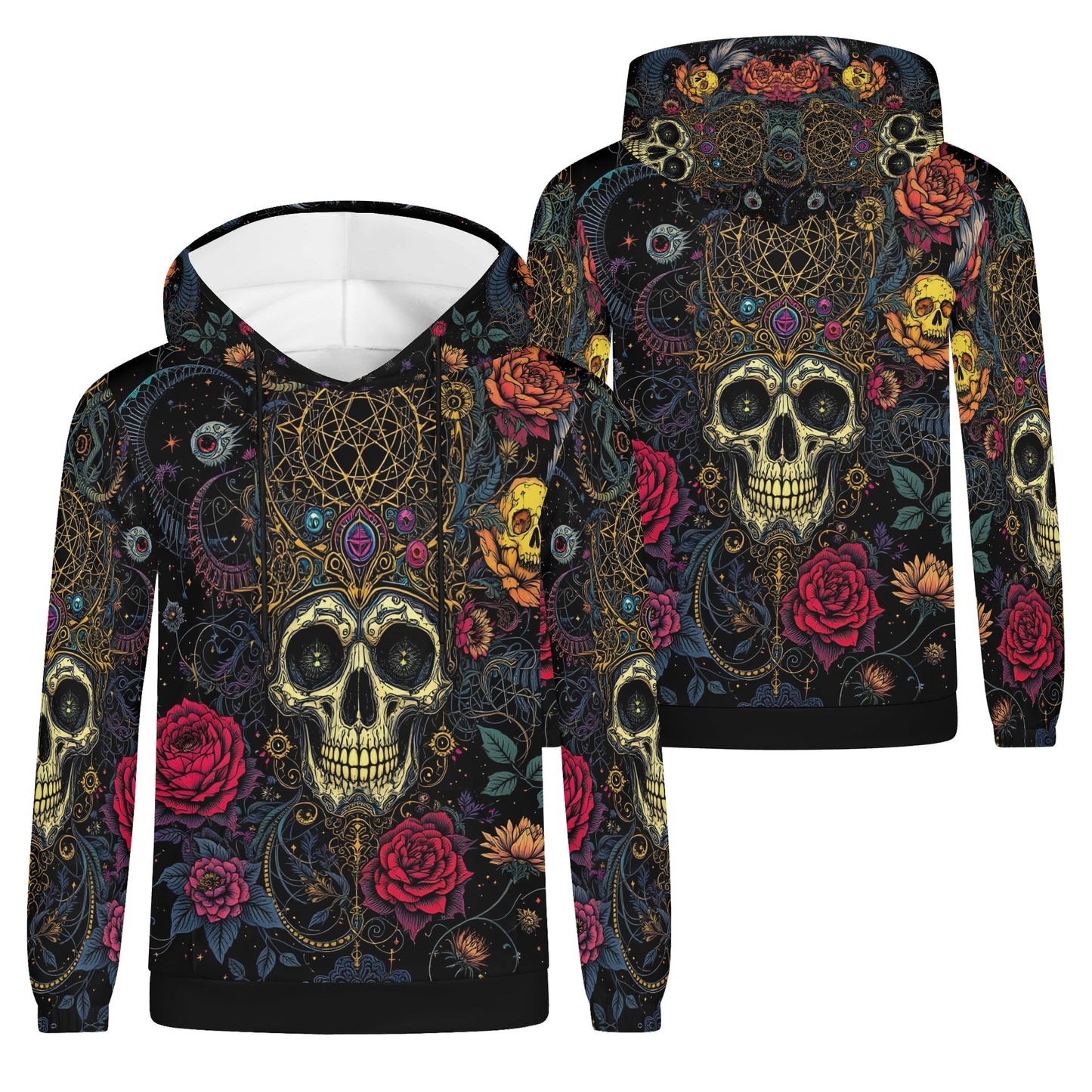 Loud and Lethal Infernal Bloom Poly French Terry hoodie with skull and floral design unisex