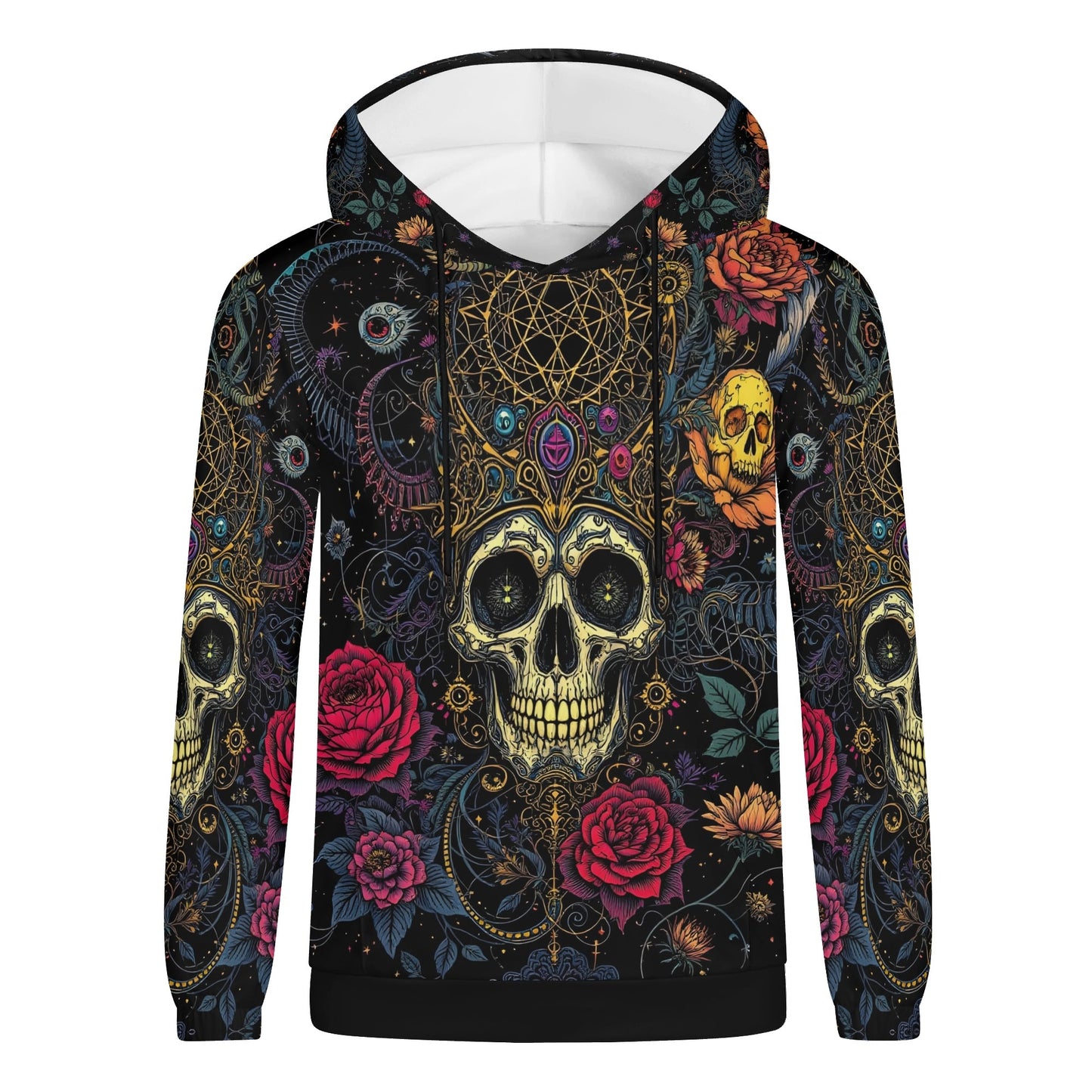 Infernal Bloom Poly French Terry hoodie with vibrant skull and floral pattern by Loud and Lethal