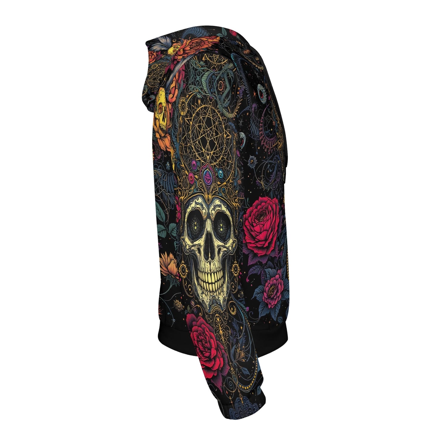 Loud and Lethal Infernal Bloom Poly French Terry hoodie with skull and red rose design