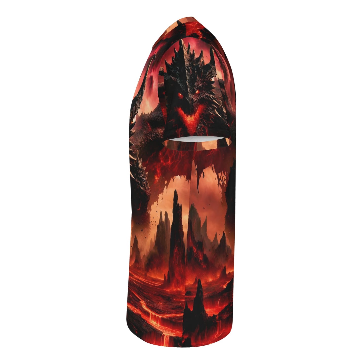 Infernal Dominion Lycra T-Shirt by Loud and Lethal featuring fiery dragon and volcanic landscape design