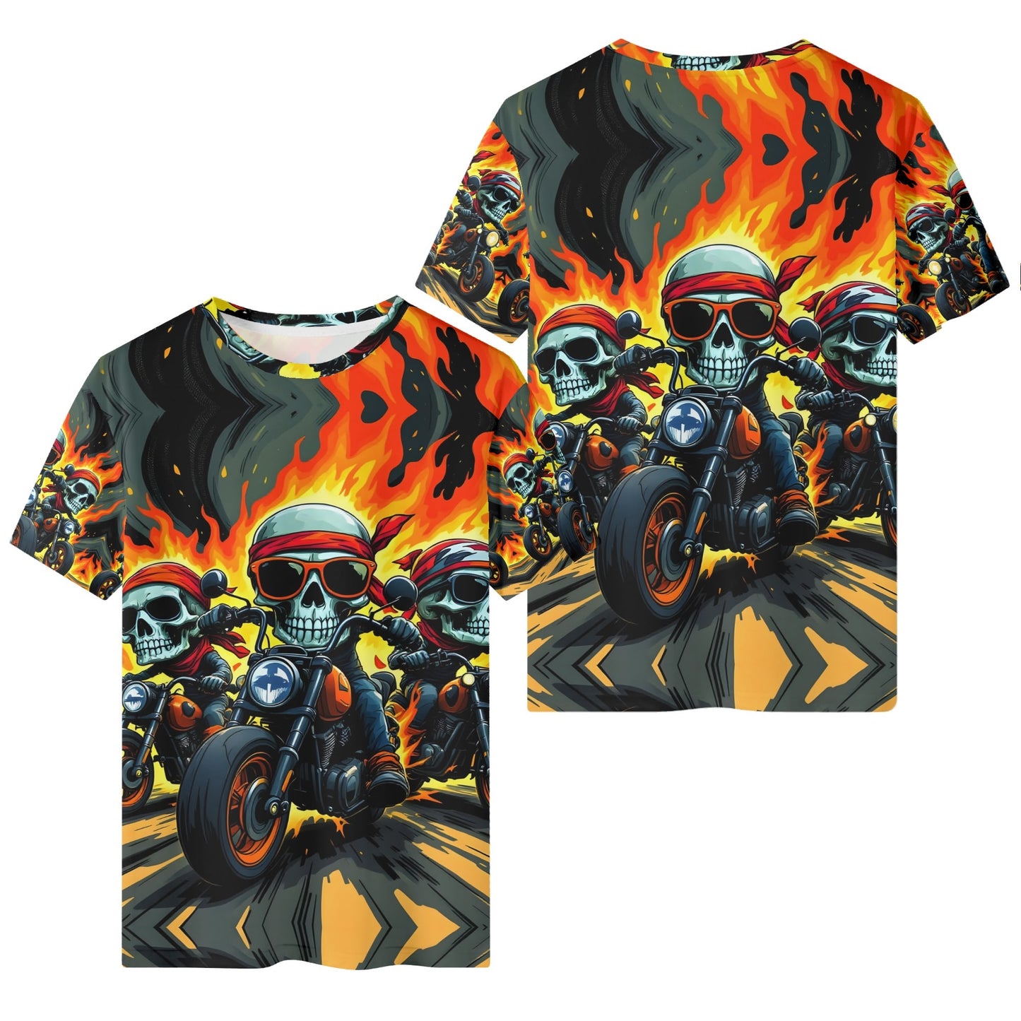 Inferno Roadsters Organic Cotton Kids T-Shirt featuring fiery skull biker graphic by Loud and Lethal