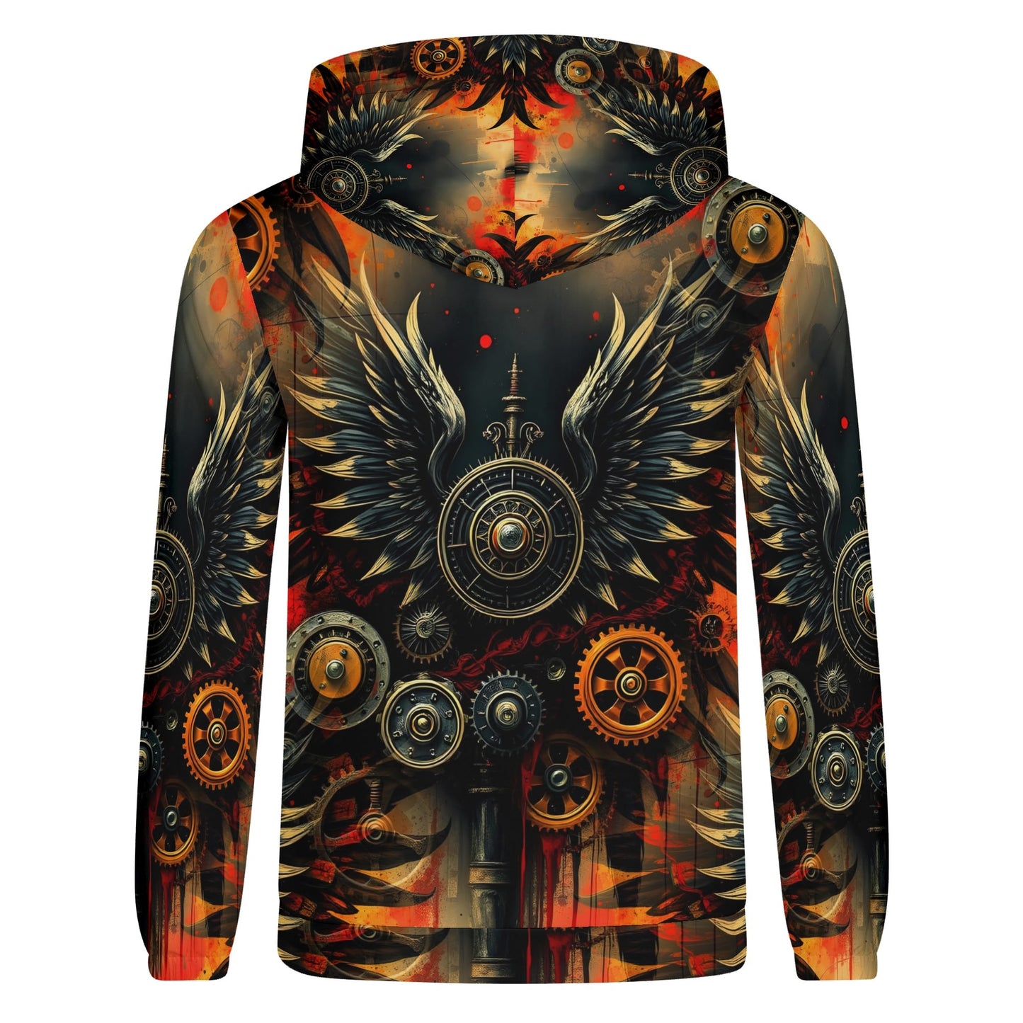 Iron and Wings Poly French Terry hoodie by Loud and Lethal with winged shield and mechanical gear design