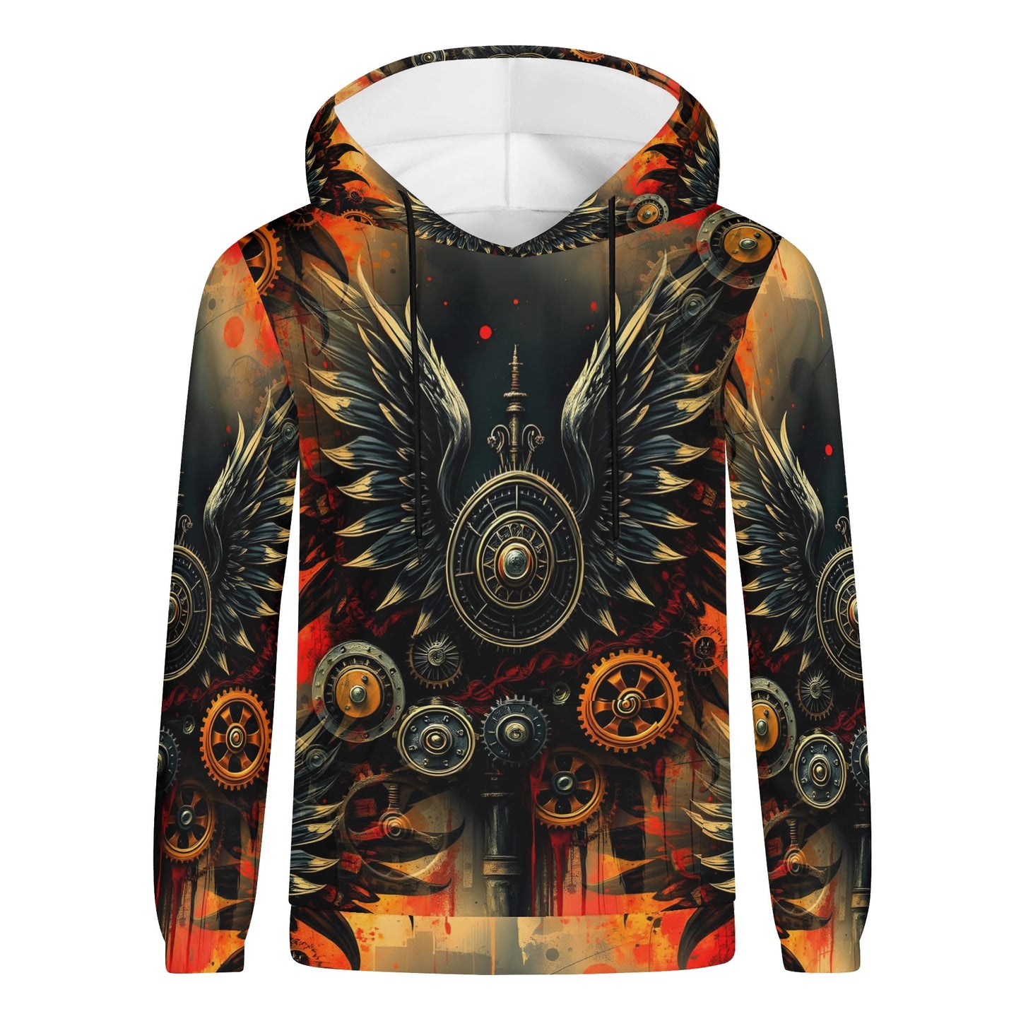Iron and Wings Poly French Terry hoodie with steampunk wing and gear design on unisex hoodie by Loud and Lethal