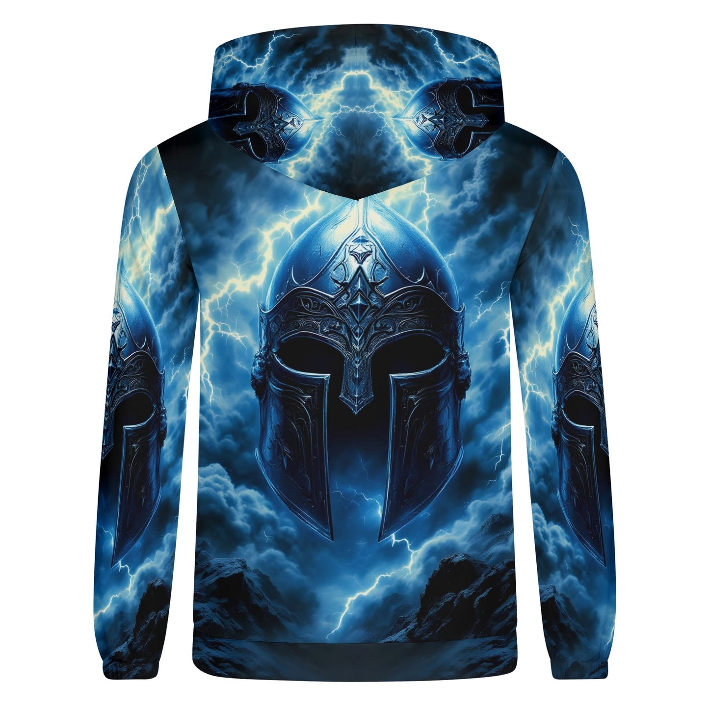 Loud and Lethal Iron Tempest Poly French Terry hoodie with blue lightning and medieval helmet design