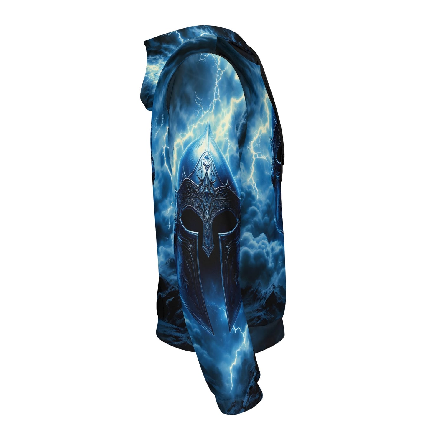 Loud and Lethal Iron Tempest Poly French Terry hoodie with blue lightning and Spartan helmet design